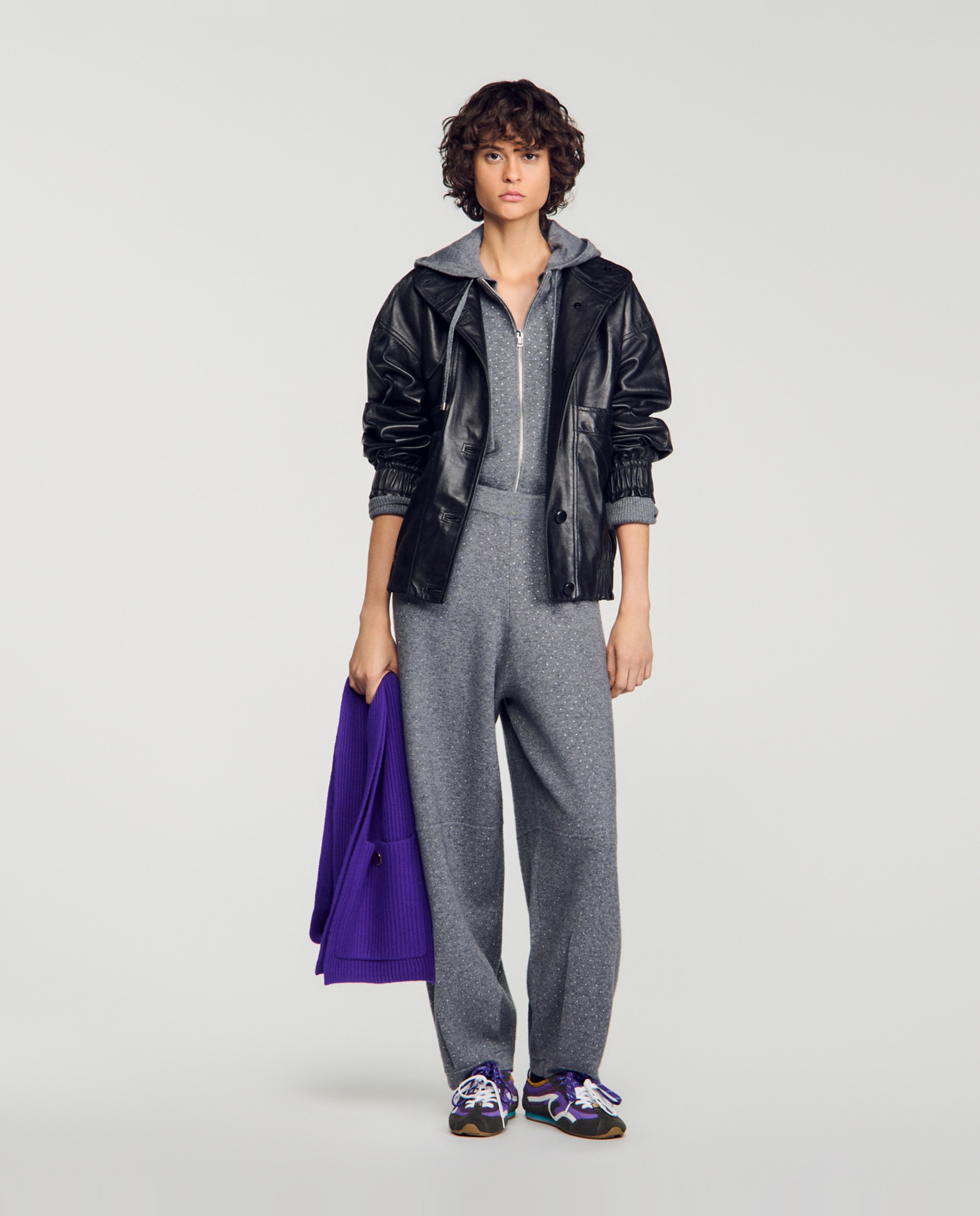 Pantalón jogger barrel de mujer con strass - Sandro - Gris Gris-5