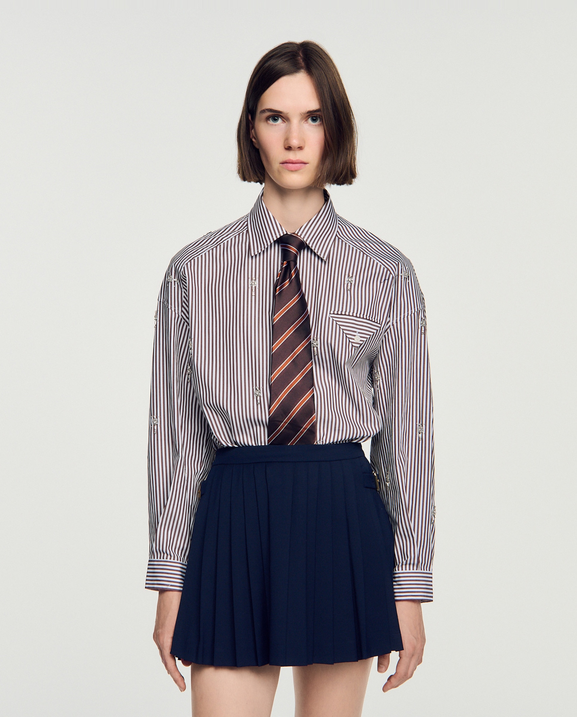 Imagen 2 de Corbata femenina de seda rayada - Sandro - Marrón Marrón