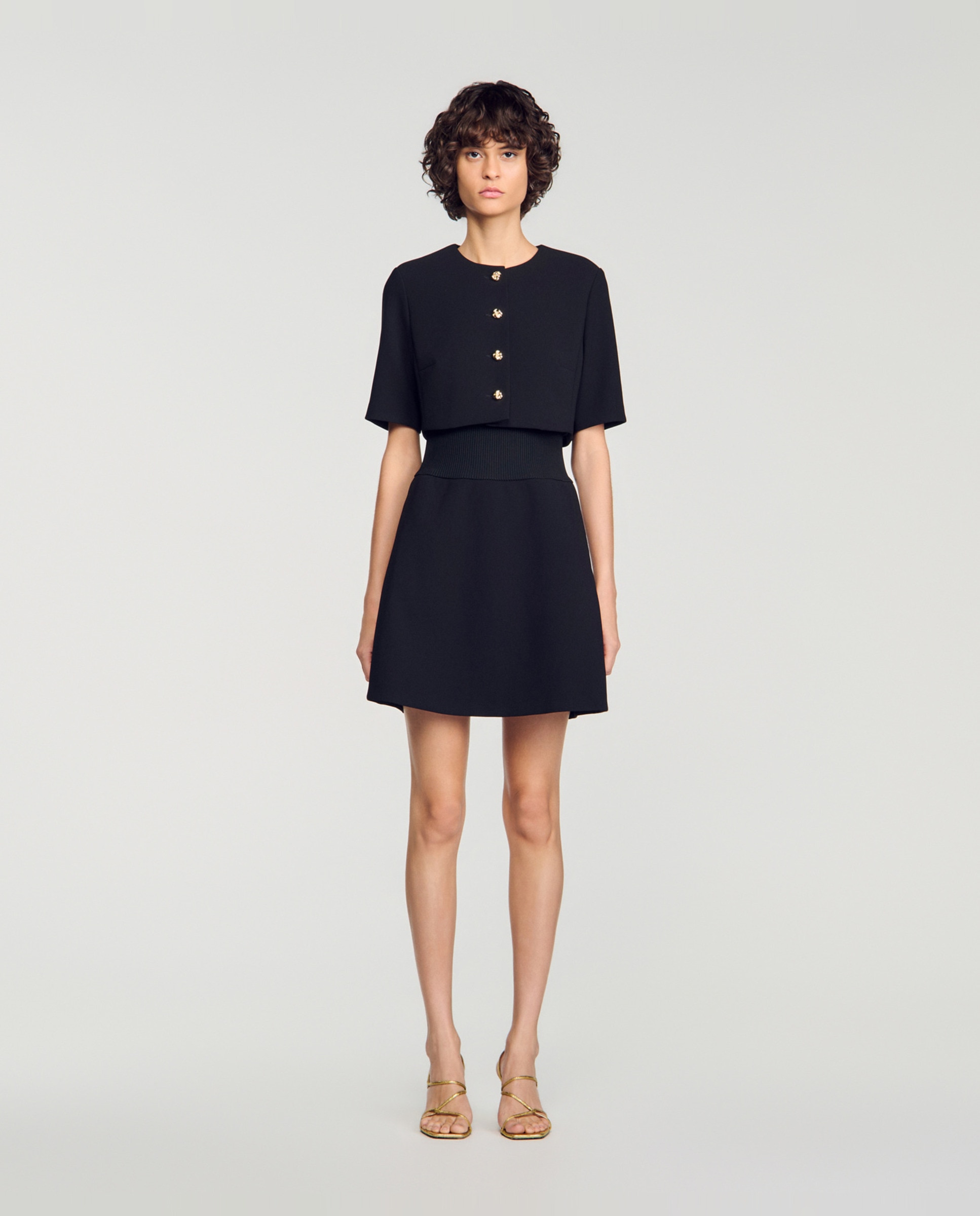 Vestido corto entallado 2 en 1 - Sandro - Negro Negro-1