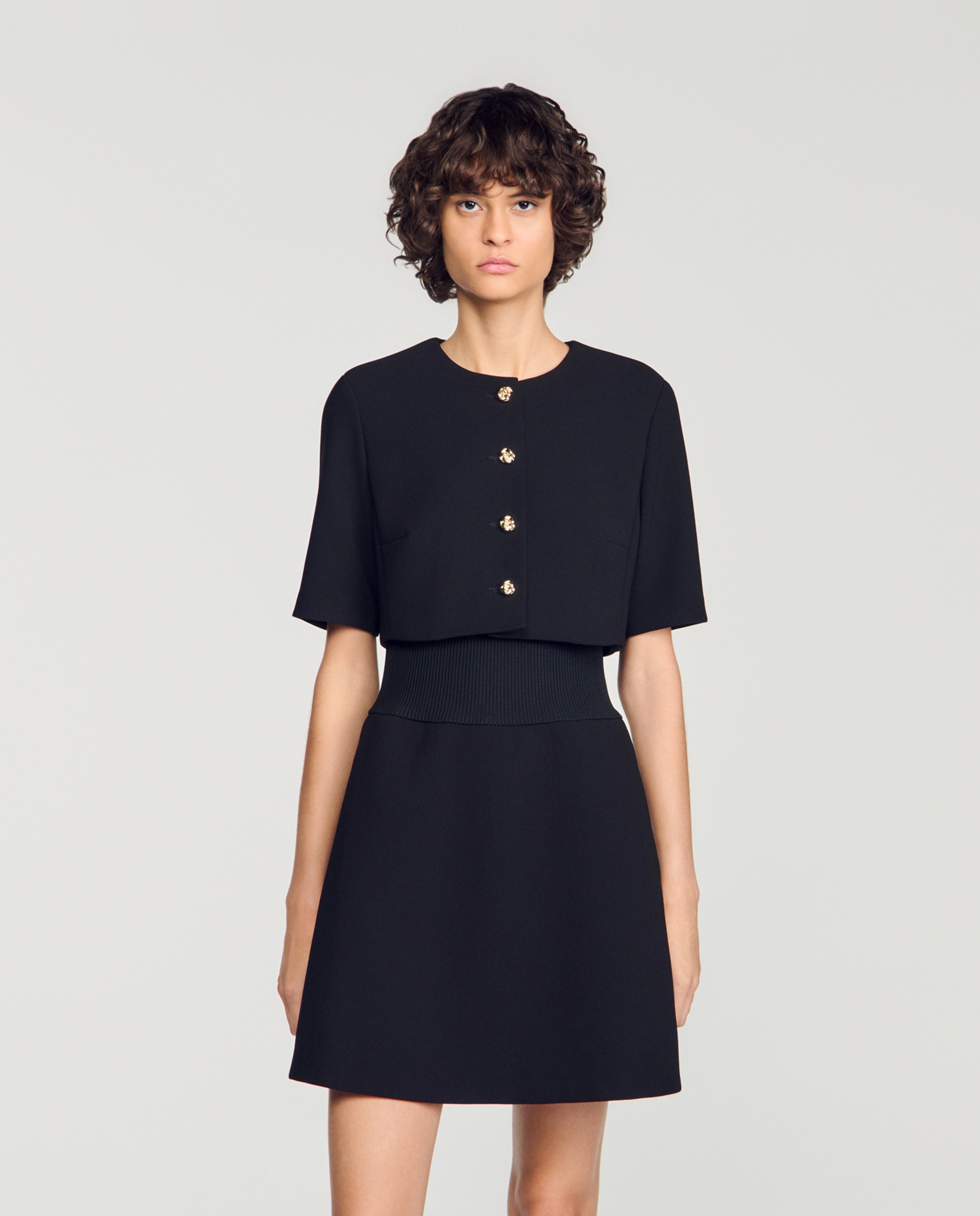 Vestido corto entallado 2 en 1 - Sandro - Negro Negro-3