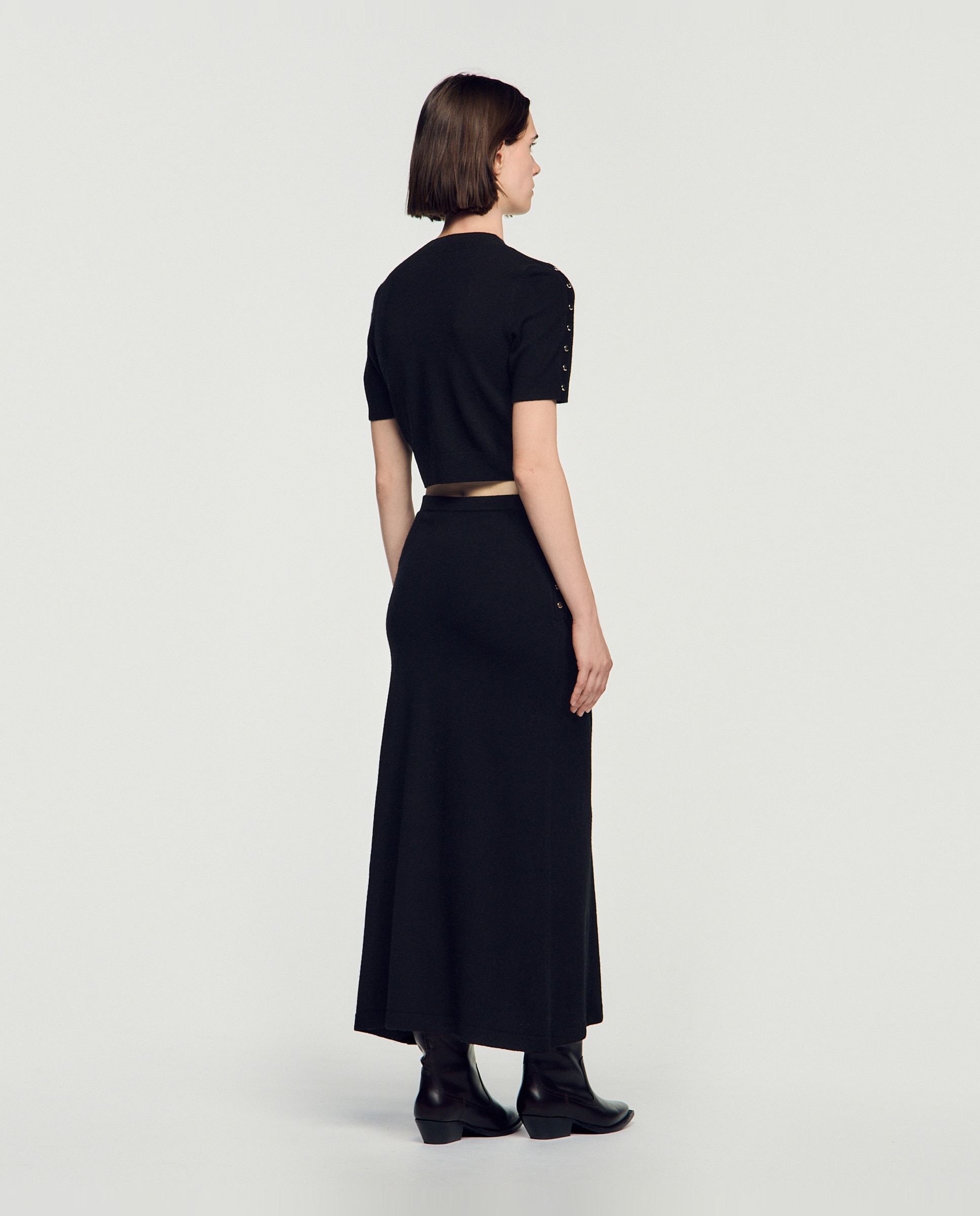 Jersey de mujer corto con cuello alto de lana y cachemira - Sandro - Negro Negro-2
