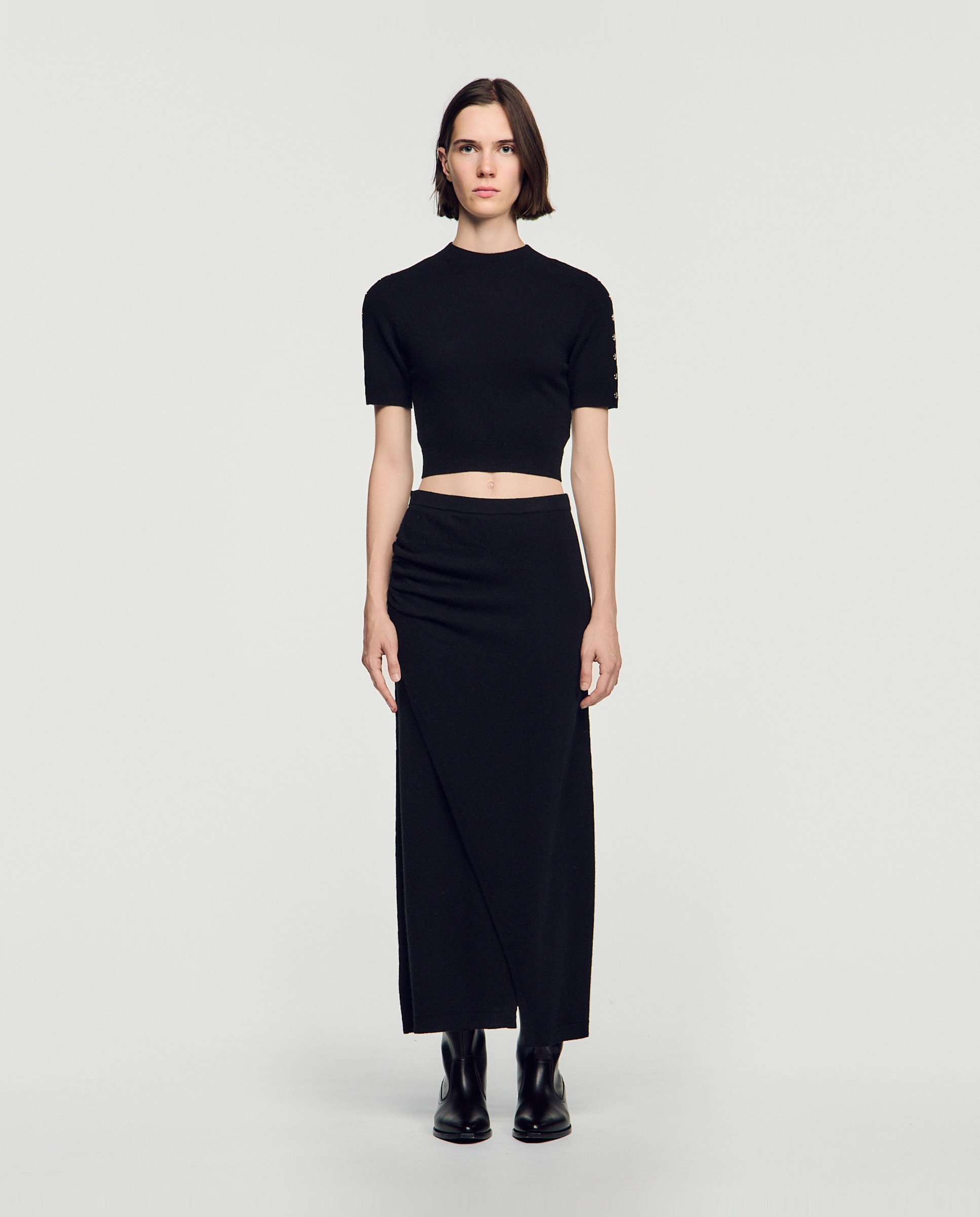 Jersey de mujer corto con cuello alto de lana y cachemira - Sandro - Negro Negro-3