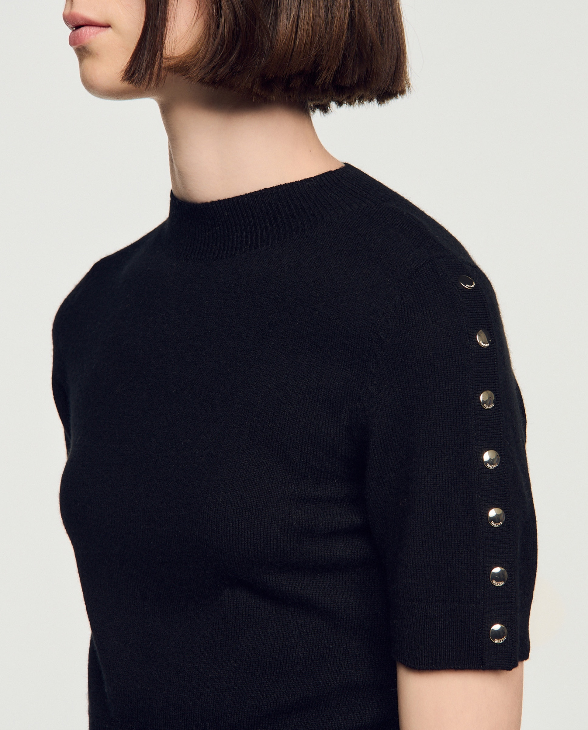 Jersey de mujer corto con cuello alto de lana y cachemira - Sandro - Negro Negro-4