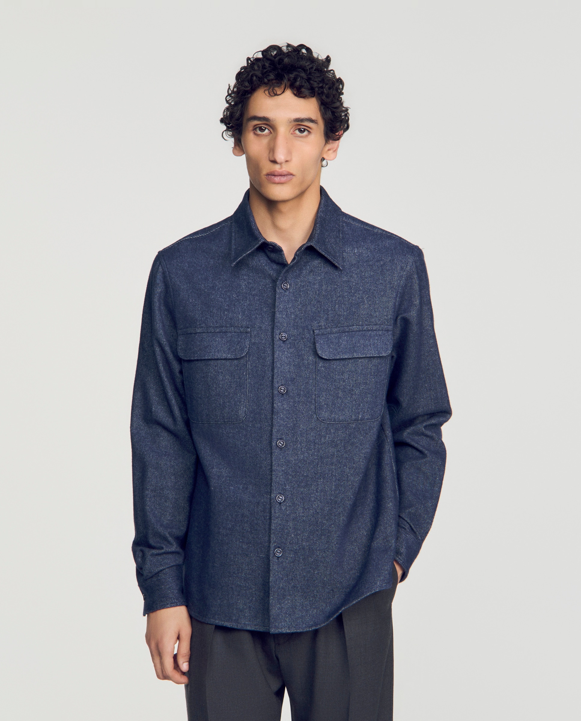 Sobrecamisa de hombre corte ancho efecto denim - Sandro - Azul Azul-1