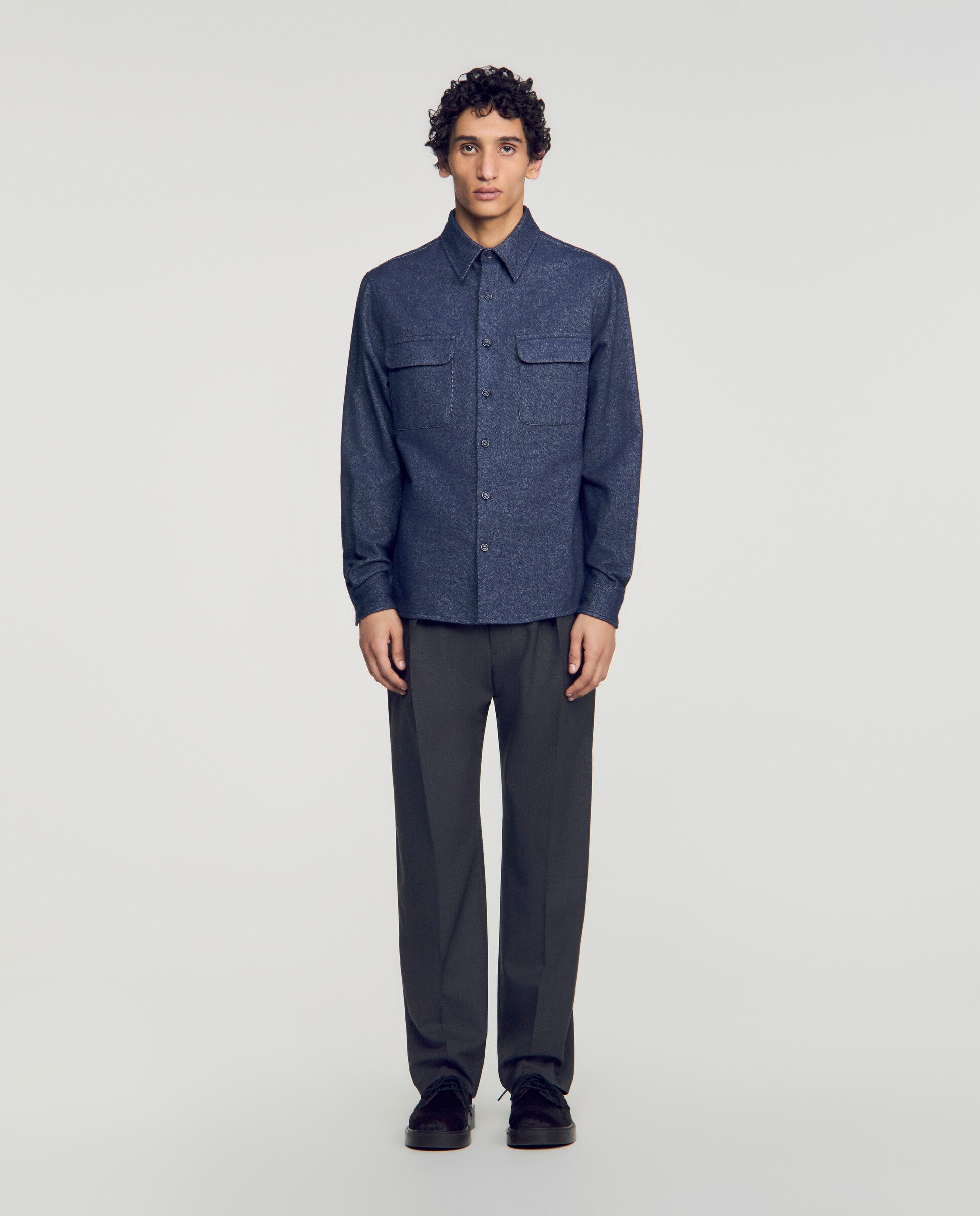 Sobrecamisa de hombre corte ancho efecto denim - Sandro - Azul Azul-3