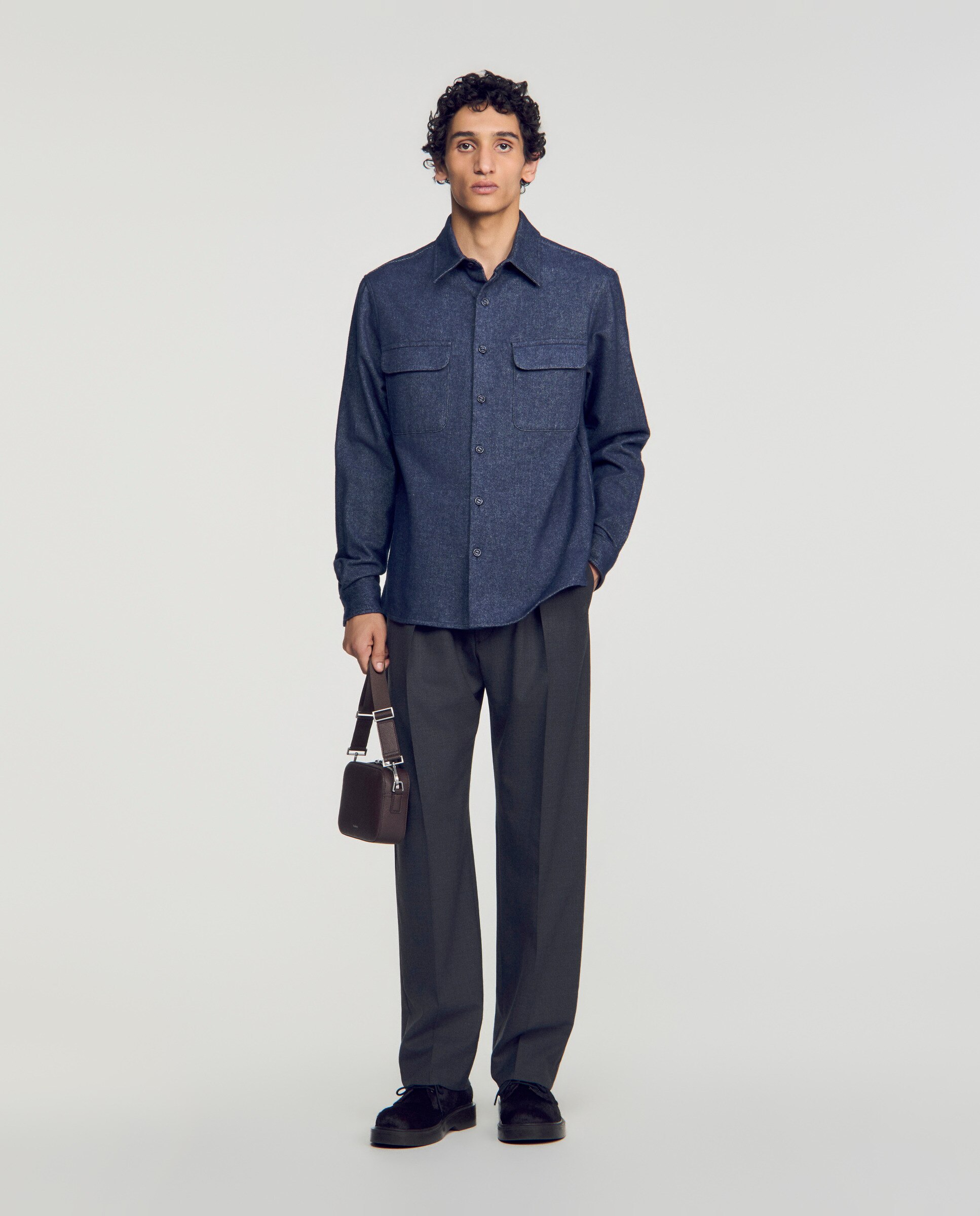 Sobrecamisa de hombre corte ancho efecto denim - Sandro - Azul Azul-4
