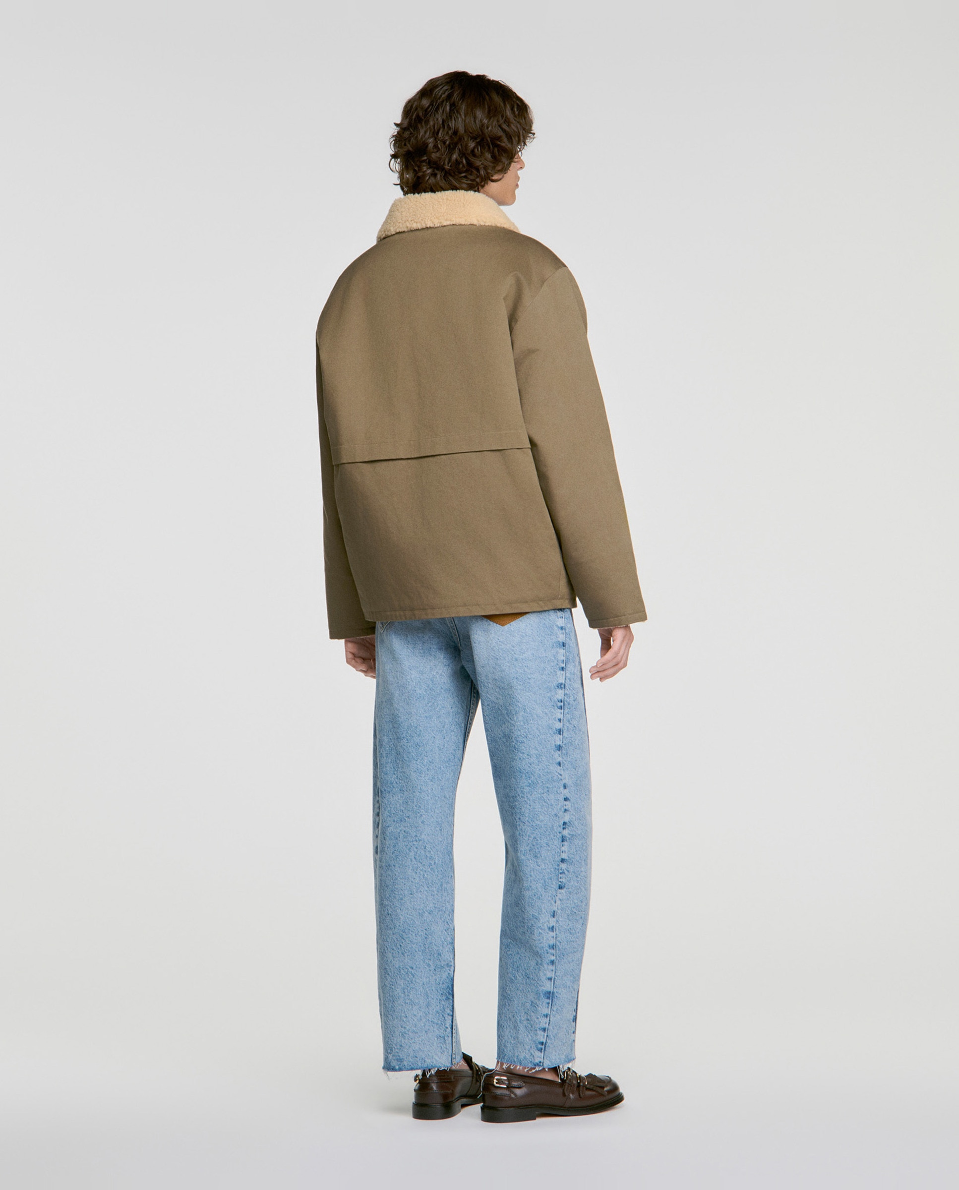 Abrigo de mujer oversize bicolor de cuero y algodón - Sandro - Kaki Kaki-2