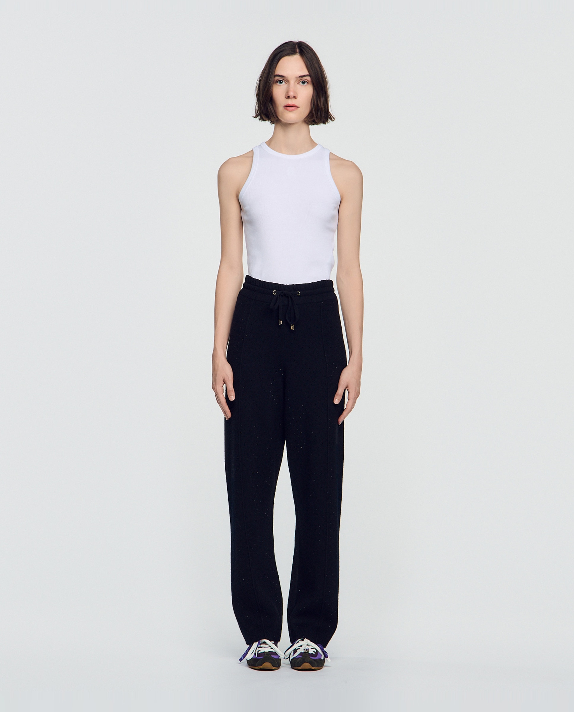 Pantalones jogger de mujer con strass y cordón ajustable - Sandro - Negro Negro-1