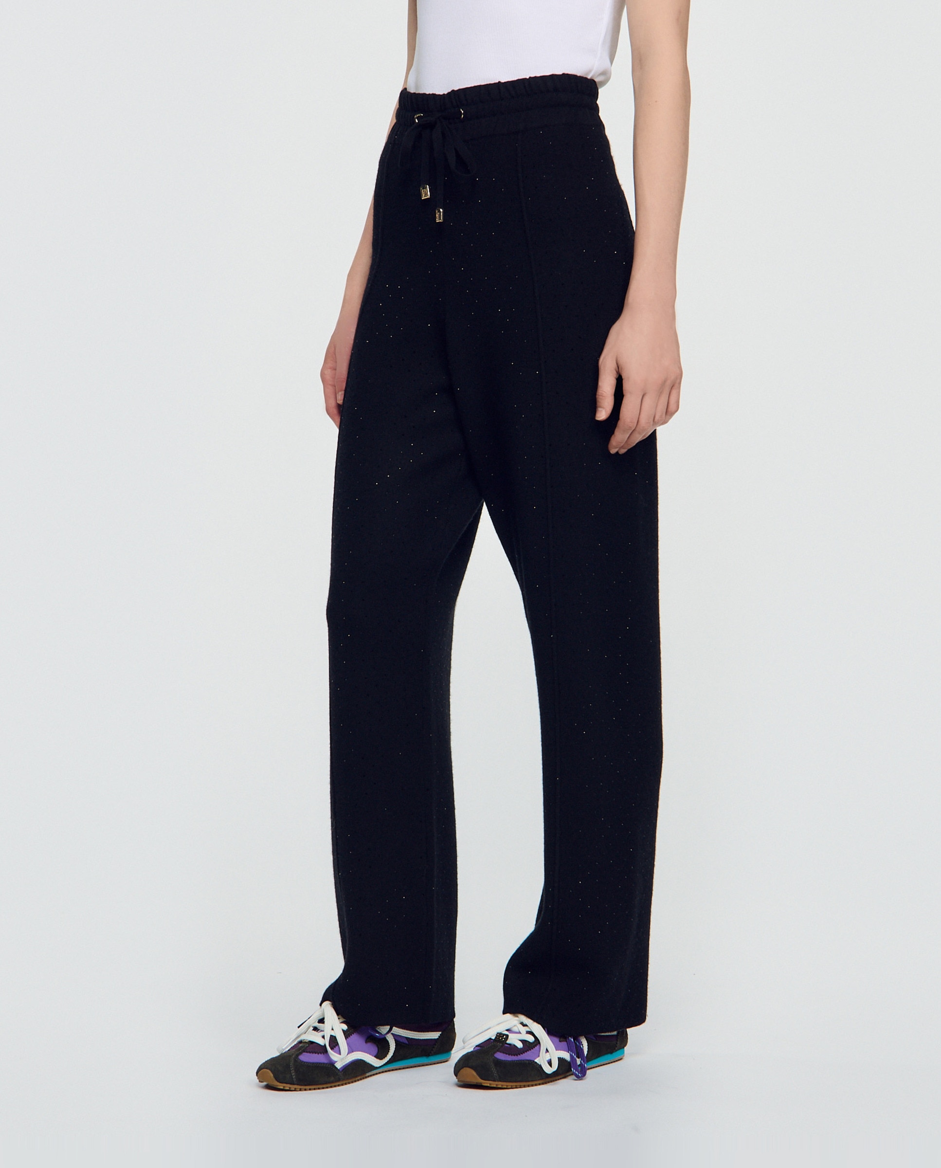 Pantalones jogger de mujer con strass y cordón ajustable - Sandro - Negro Negro-3