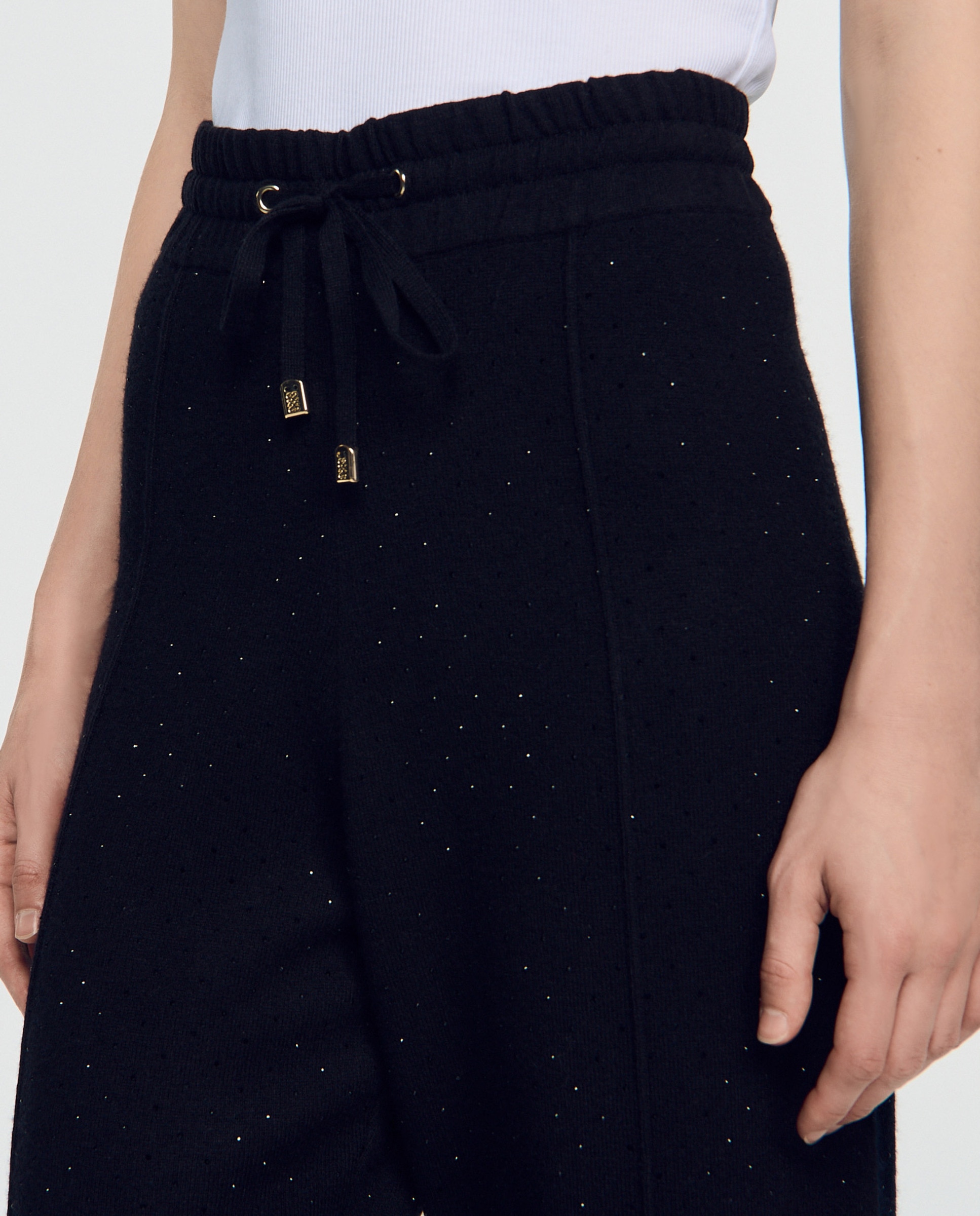 Pantalones jogger de mujer con strass y cordón ajustable - Sandro - Negro Negro-4