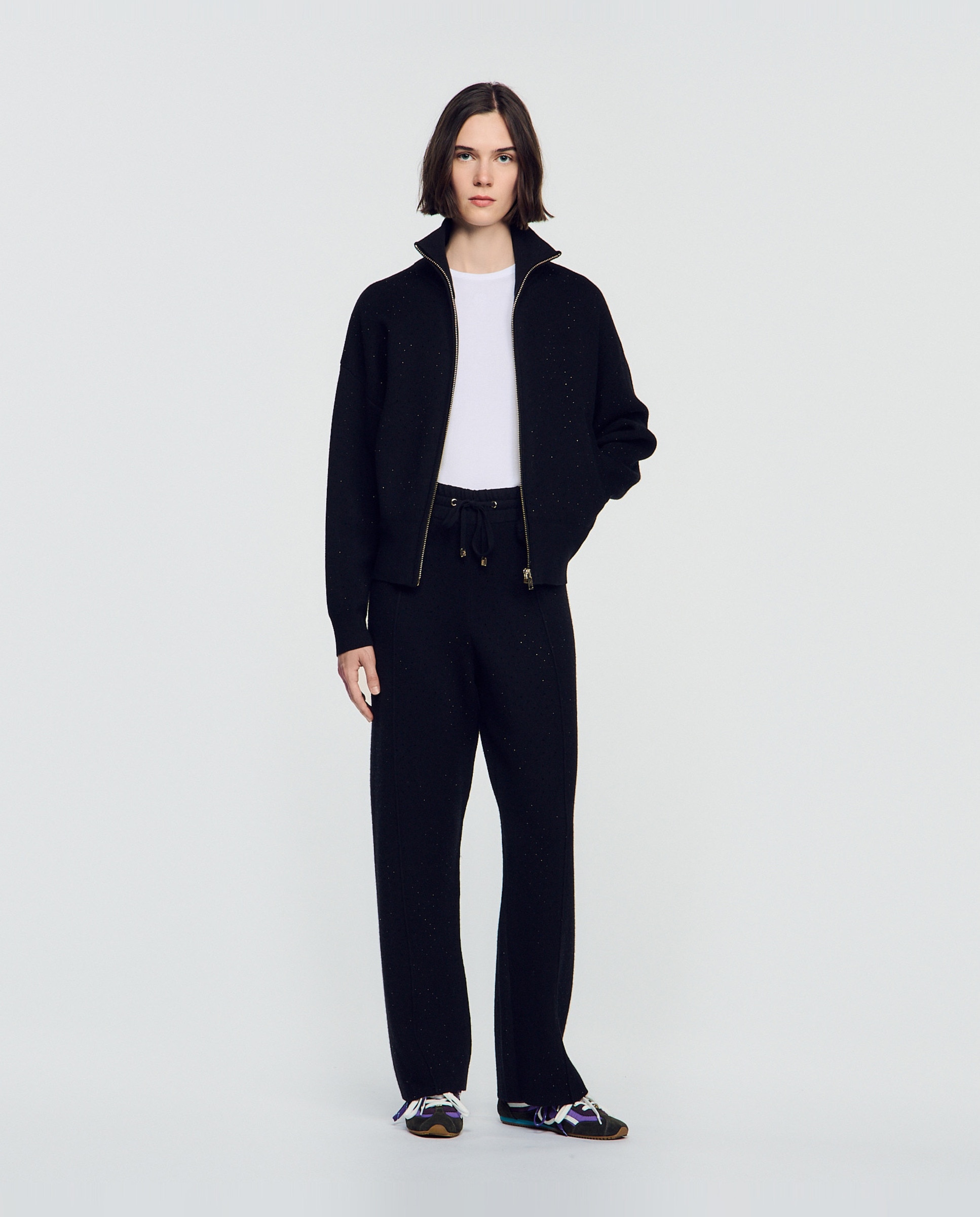 Pantalones jogger de mujer con strass y cordón ajustable - Sandro - Negro Negro-5