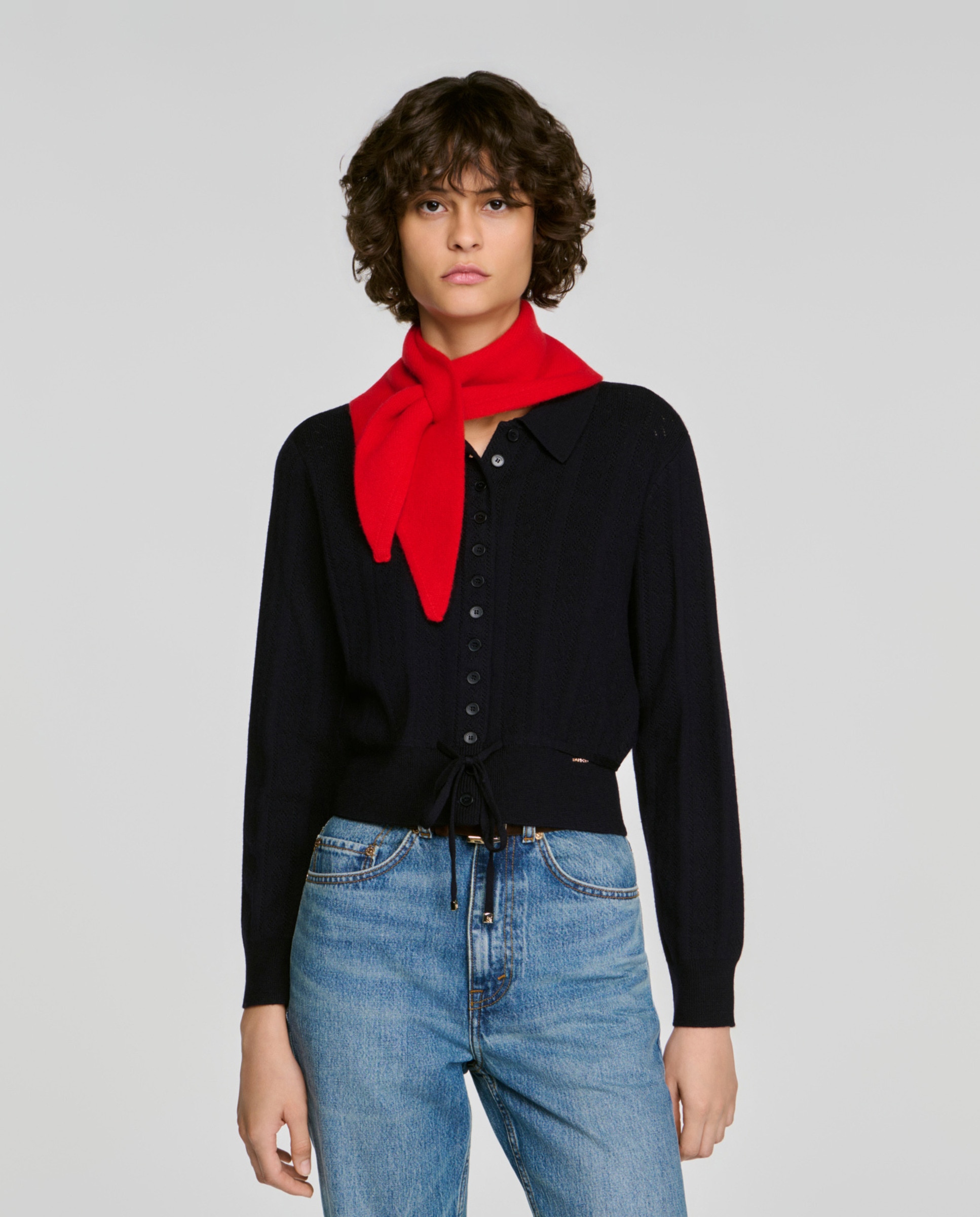 Bandana de mujer de lana de punto fino para anudar - Sandro - Rojo Rojo-2