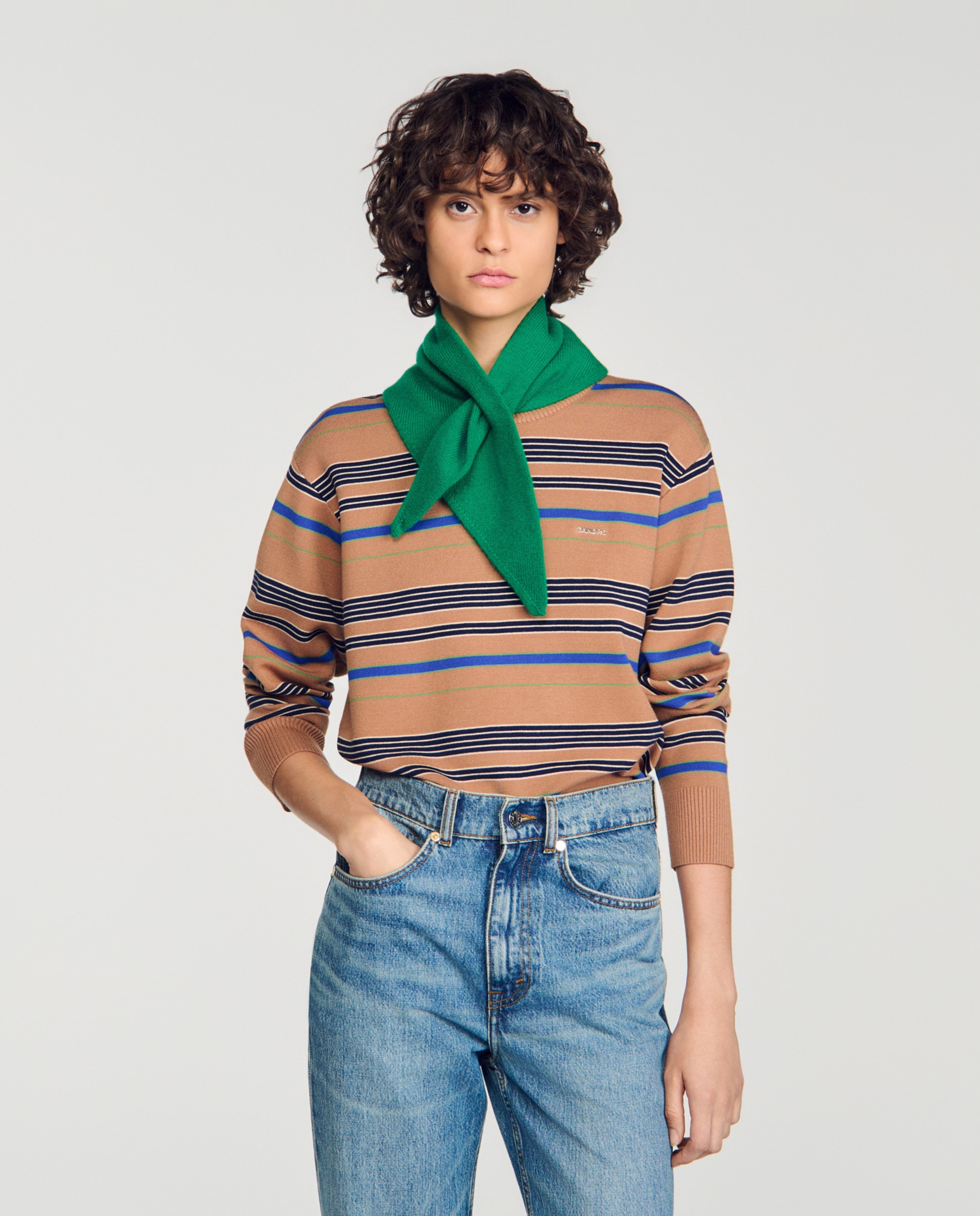 Bandana de mujer de lana de punto fino para anudar - Sandro - Verde Verde-2