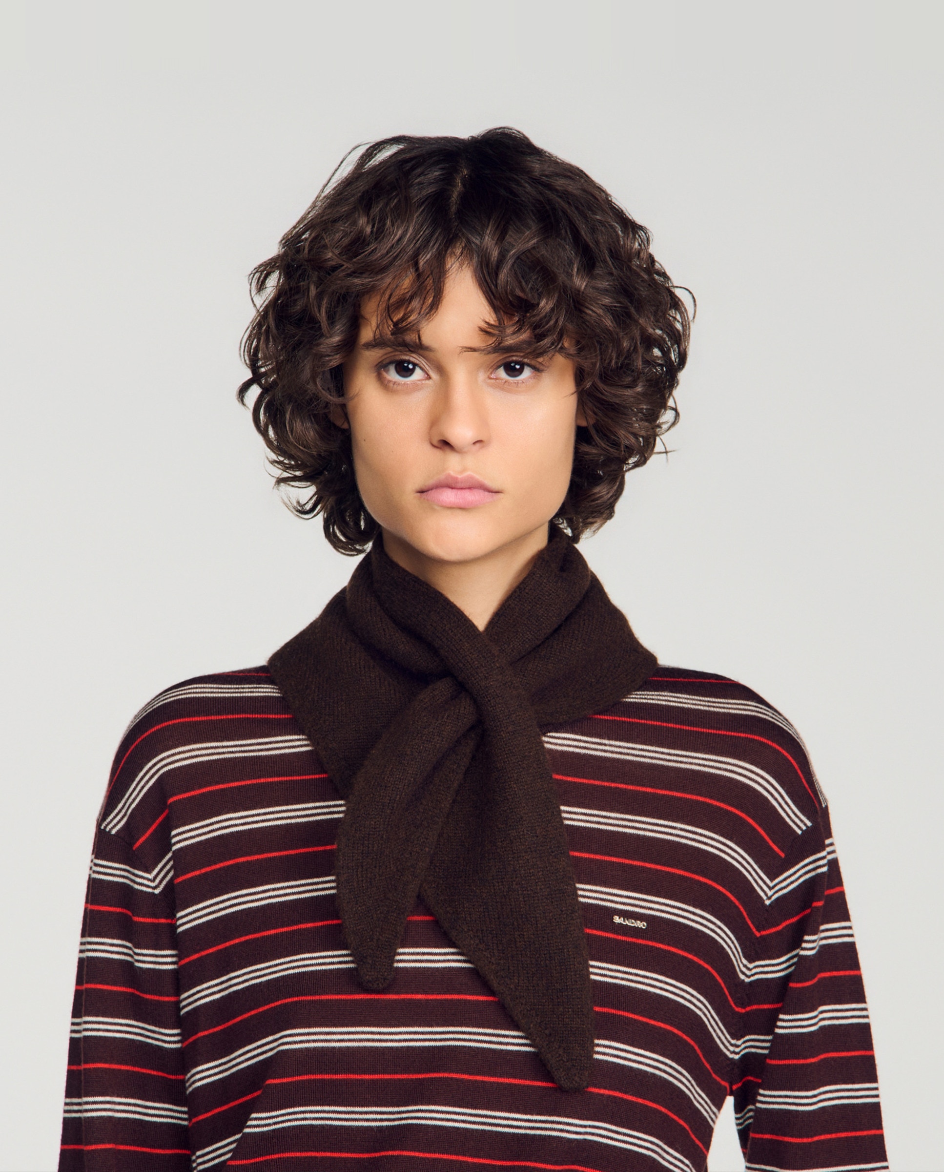 Bandana de mujer de lana de punto fino para anudar - Sandro - Marrón Marrón-2
