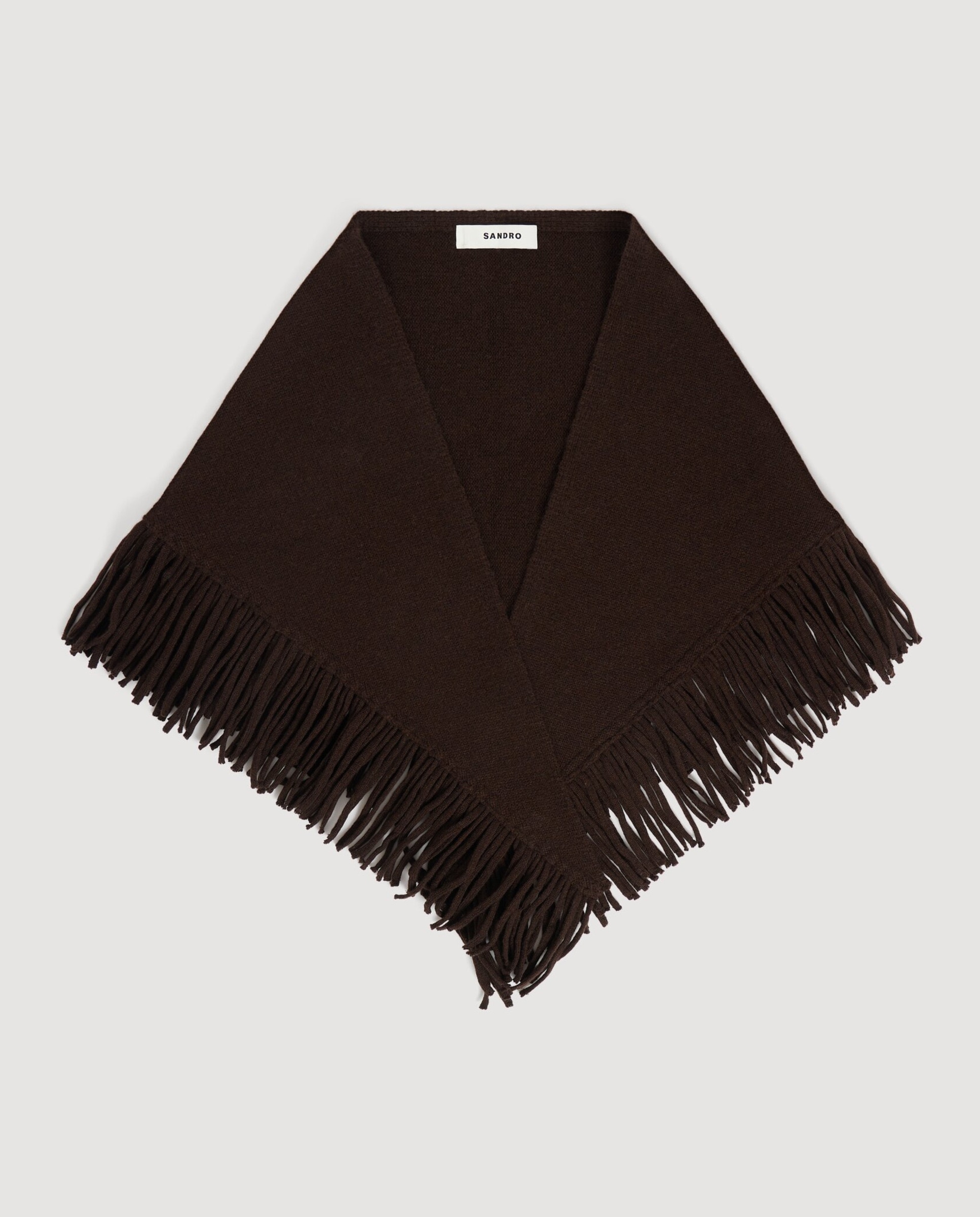 Fular de mujer triangular de lana con flecos - Sandro - Marrón Marrón-1