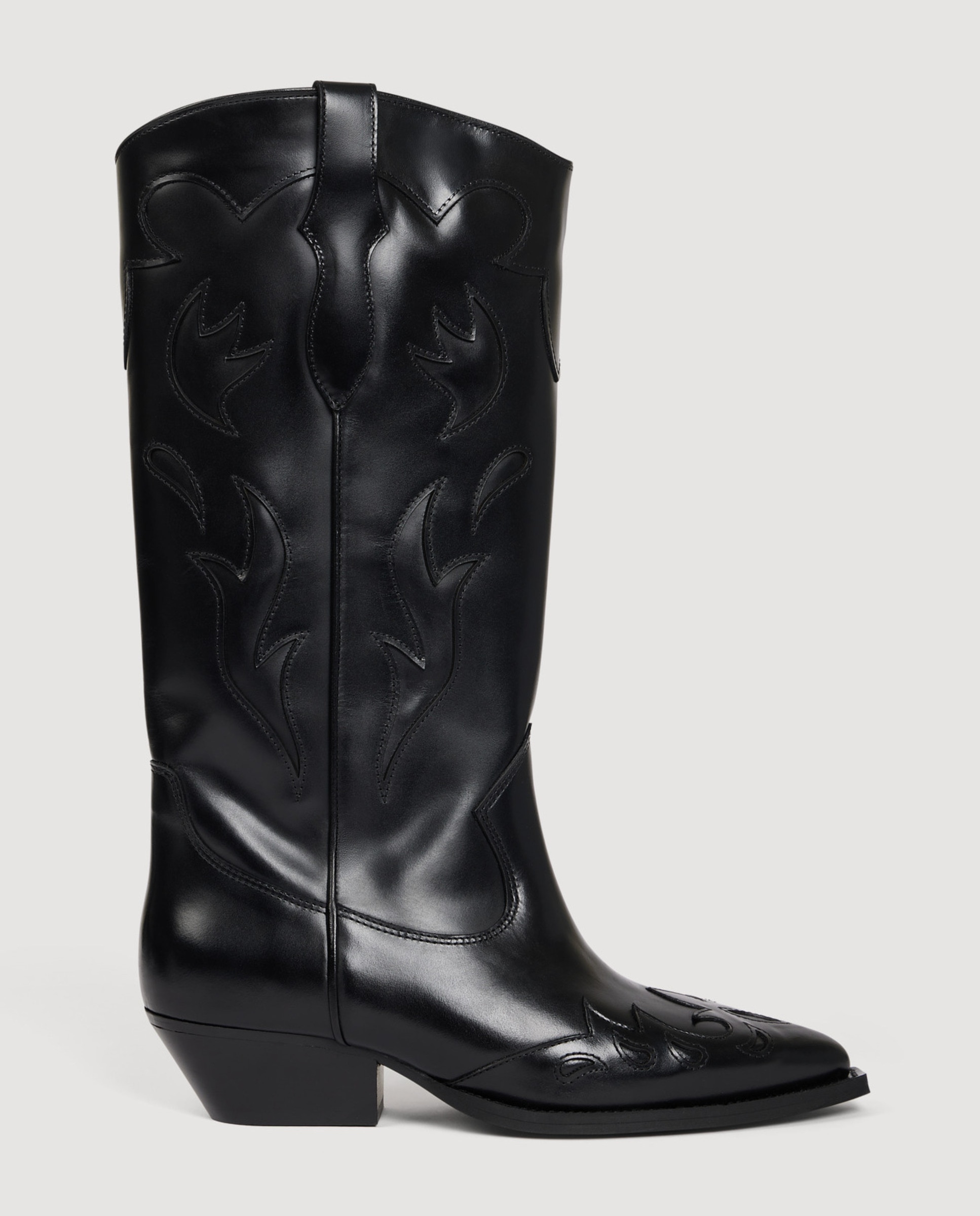 Imagen 0 de Botas cowboy de mujer de cuero y bordadas Negro