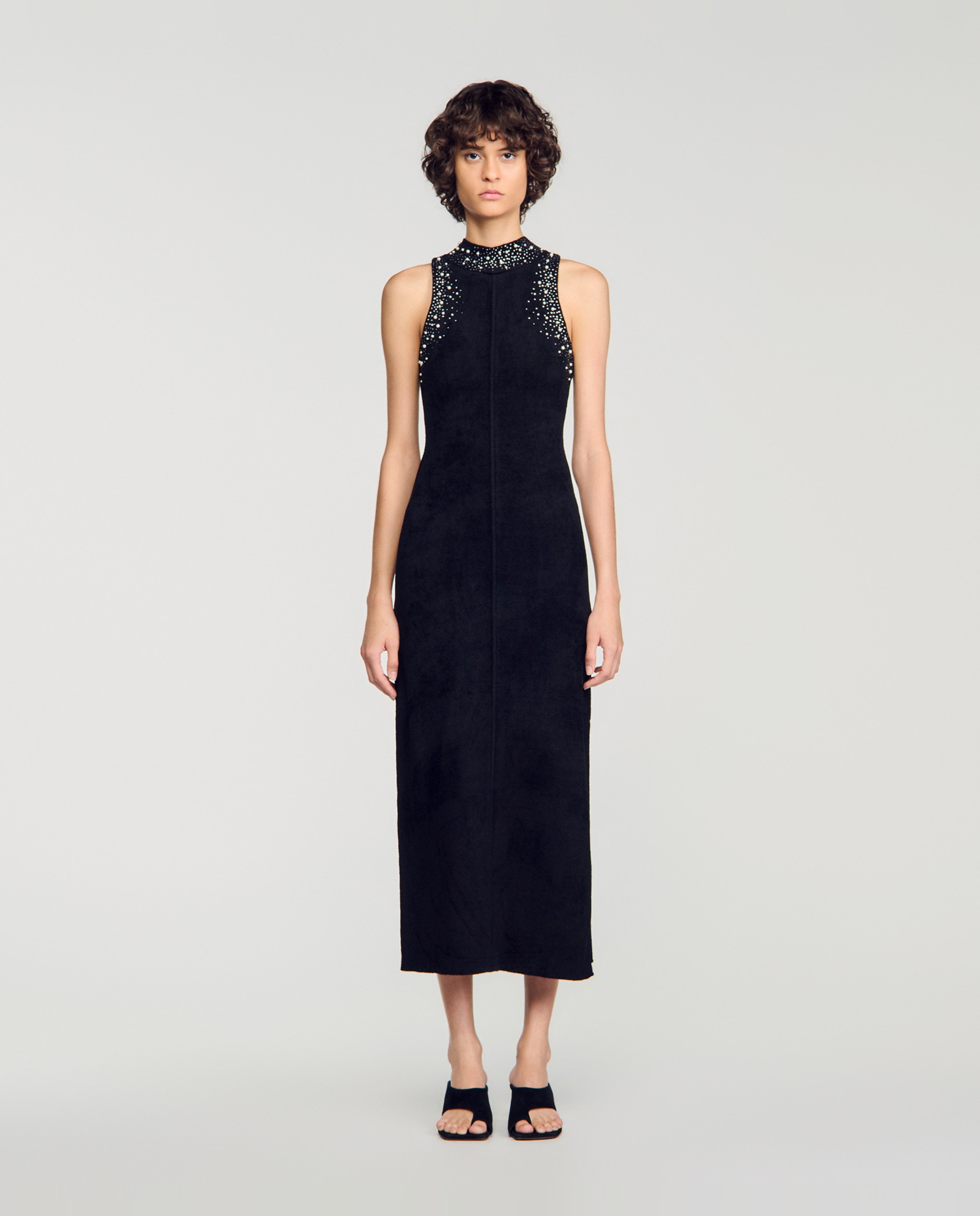Vestido largo de terciopelo con strass - Sandro - Negro Negro-1