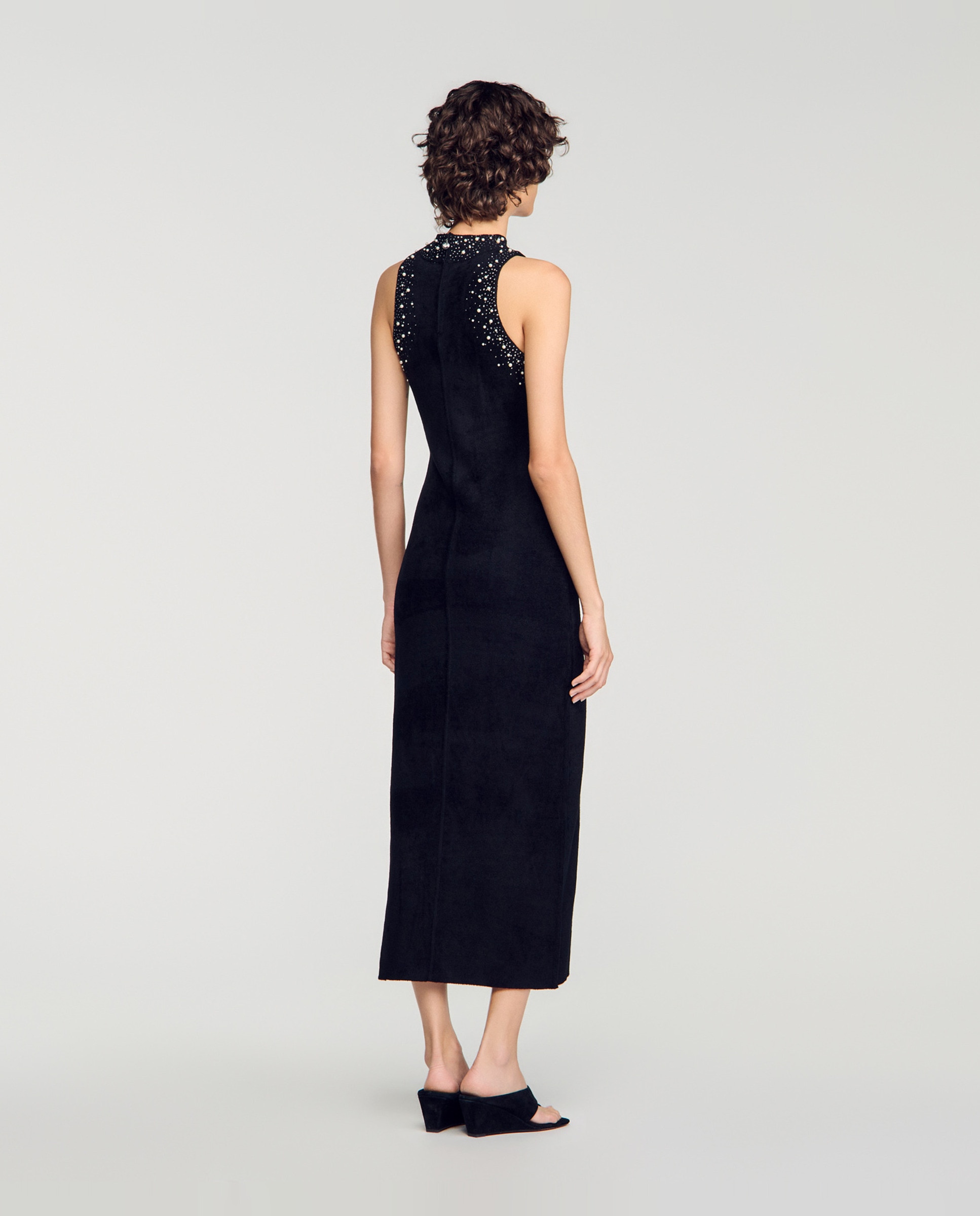 Vestido largo de terciopelo con strass - Sandro - Negro Negro-2
