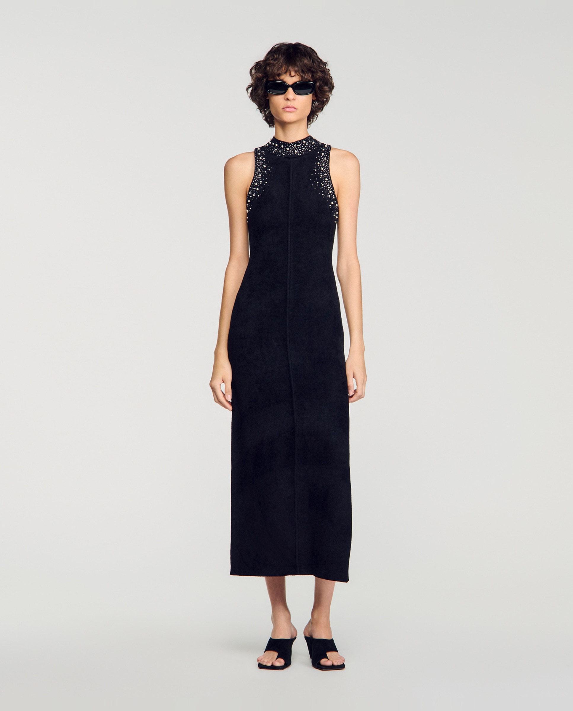 Vestido largo de terciopelo con strass - Sandro - Negro Negro-4