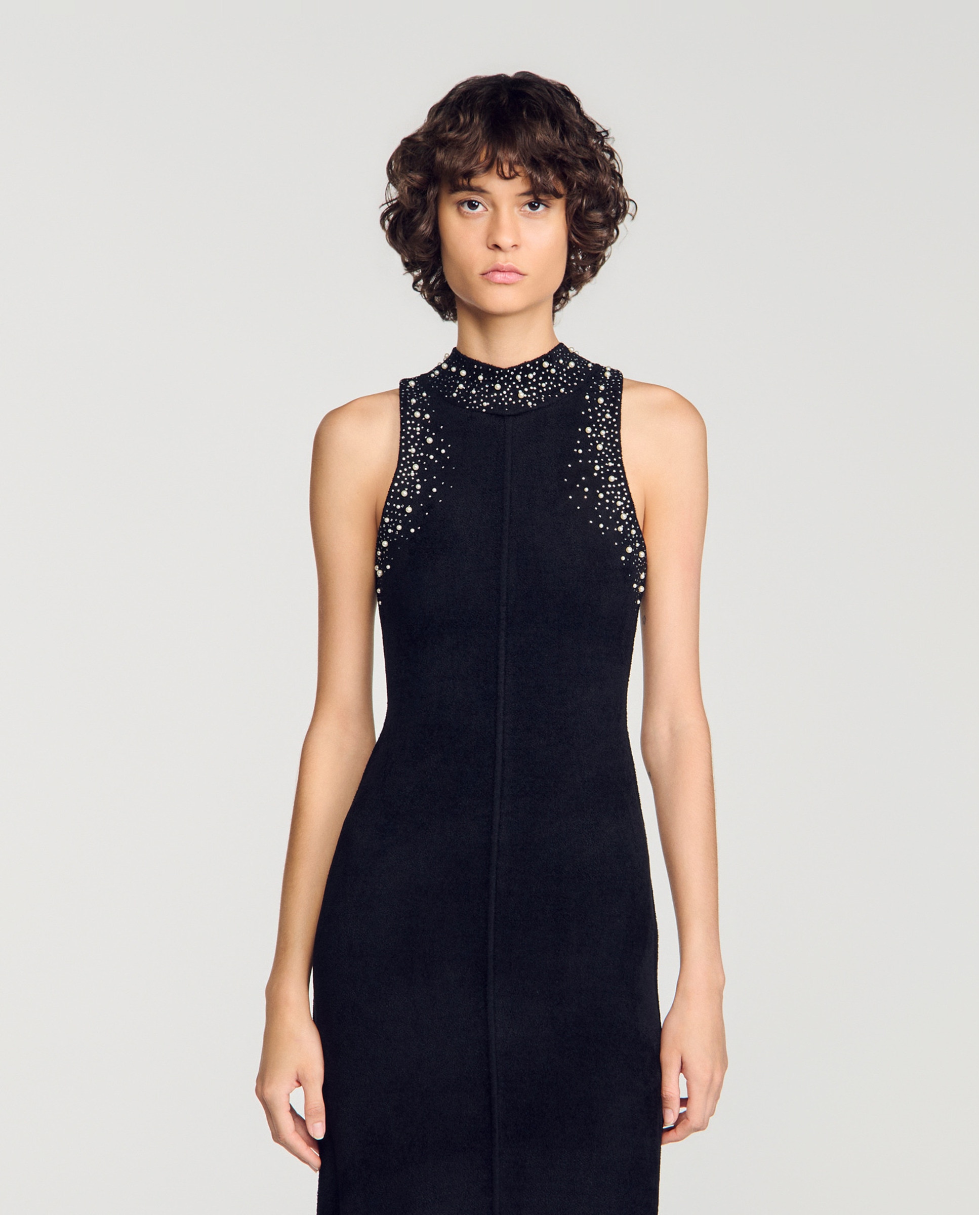Vestido largo de terciopelo con strass - Sandro - Negro Negro-5