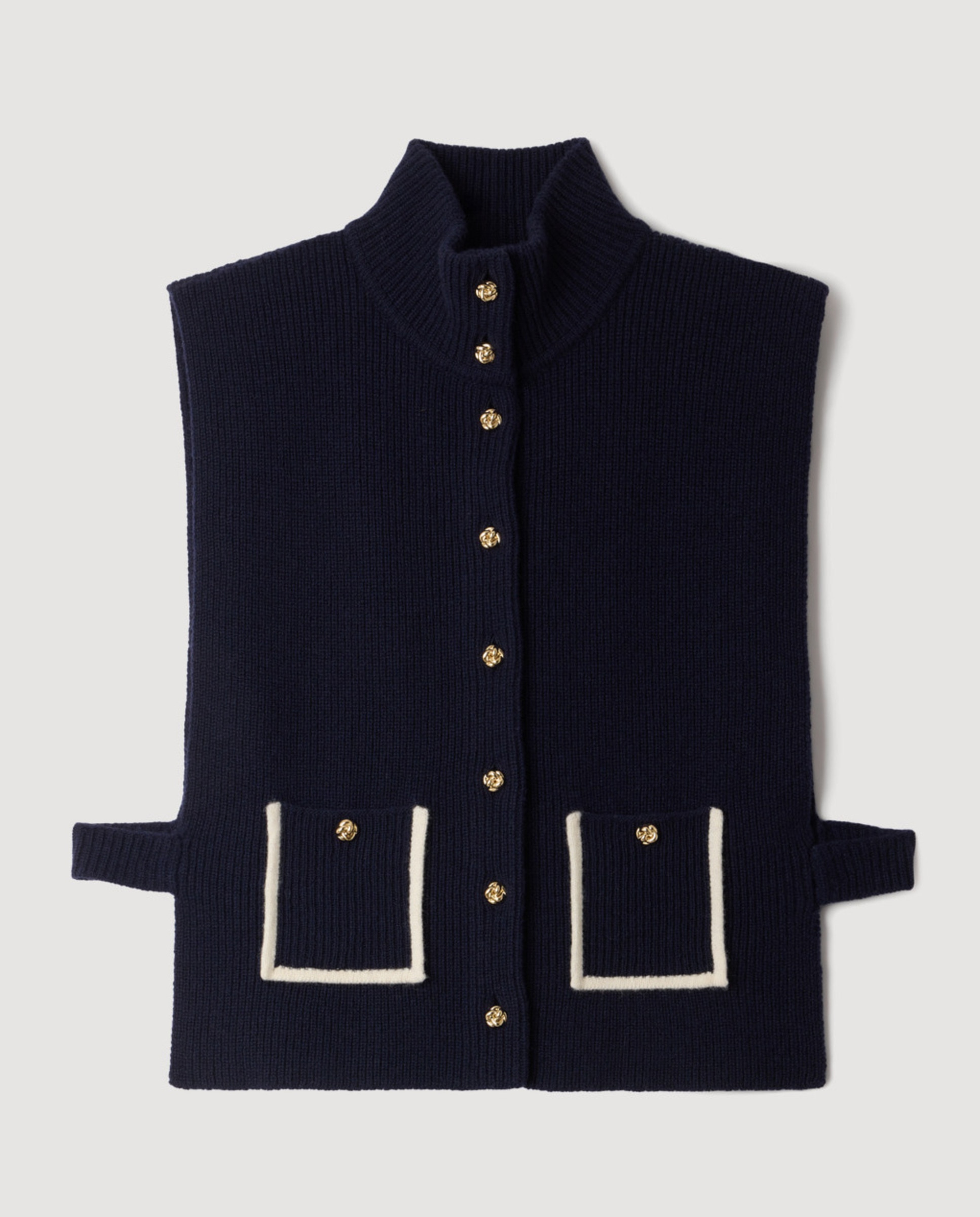 Cuello alto de mujer de lana y cachemira con bolsillos y botones de fantasía - Sandro - Azul marino Azul marino-4