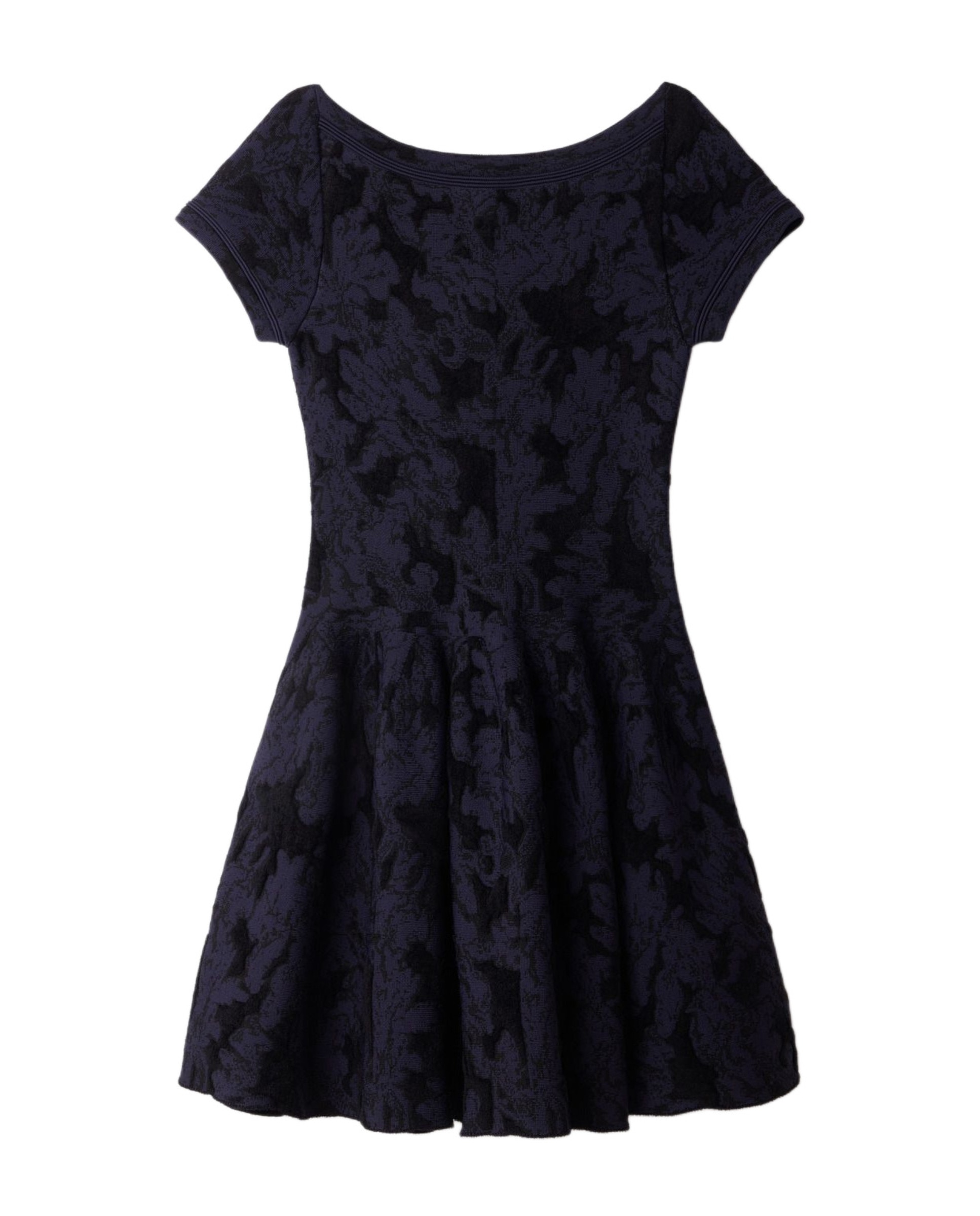 Vestido corto de punto jacquard floral acampanado - Sandro - Azul marino Azul marino-6