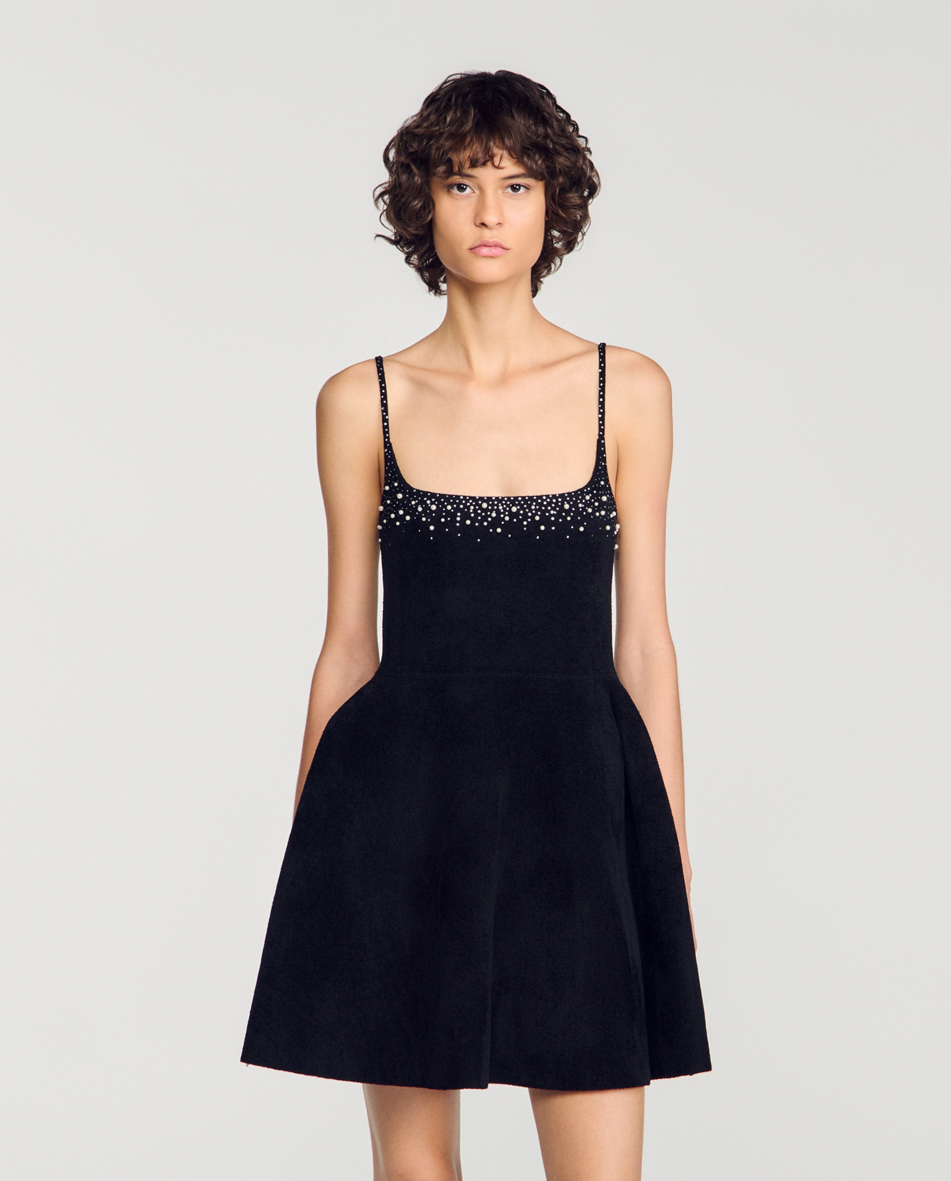 Vestido corto skater de terciopelo con strass - Sandro - Negro Negro-5
