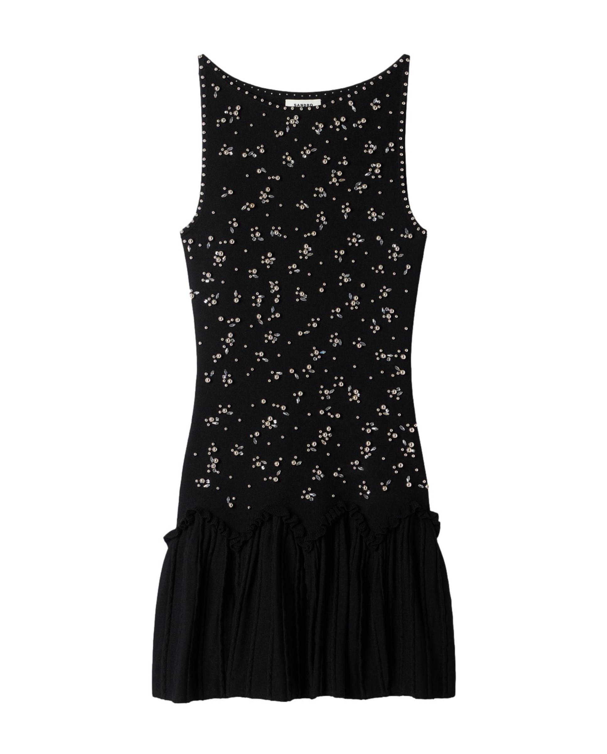 Vestido corto de terciopelo bordado con perlas - Sandro - Negro Negro-6