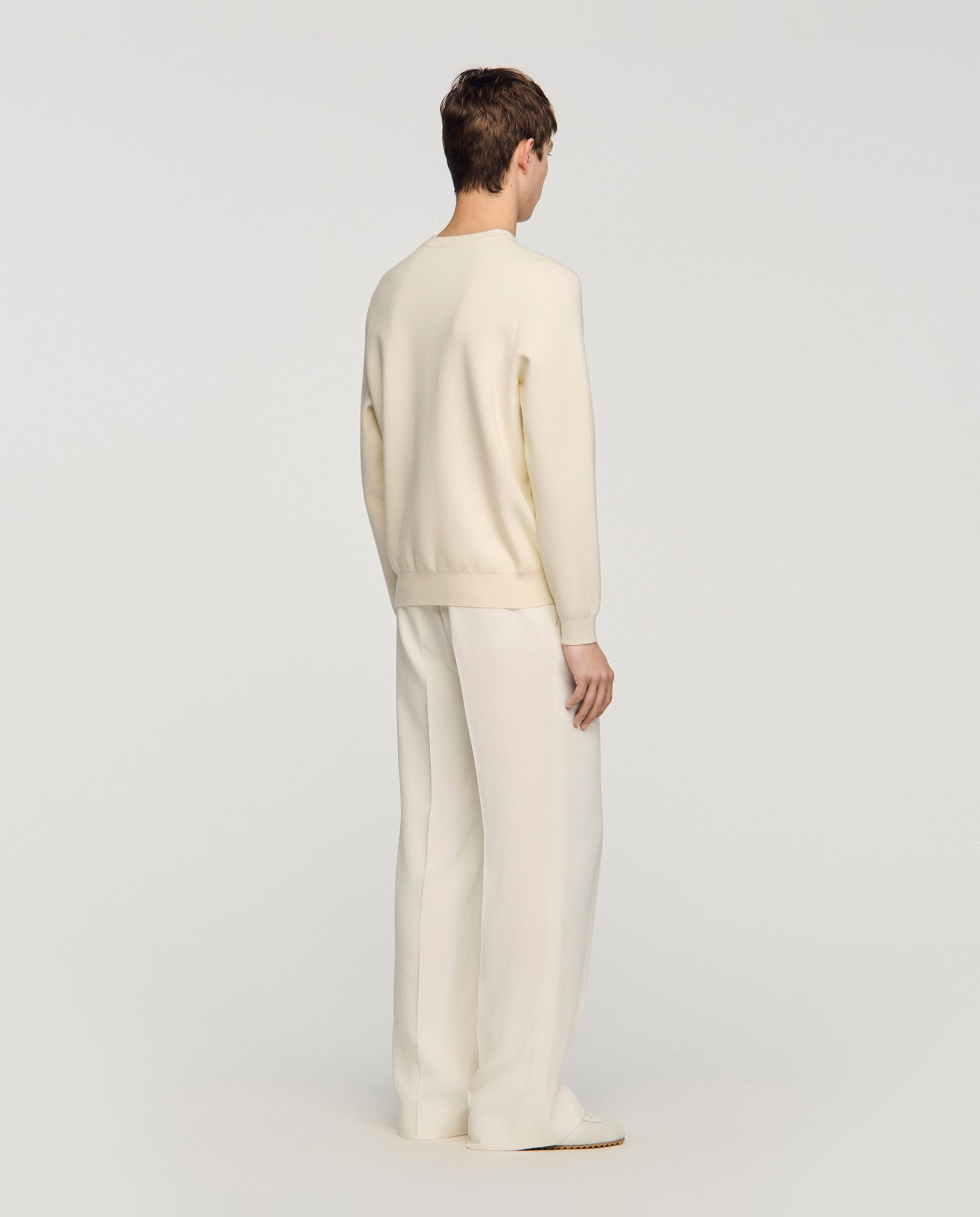 Sudadera sin capucha de hombre de punto con flor ganchillo bordada - Sandro - Blanco Blanco-2