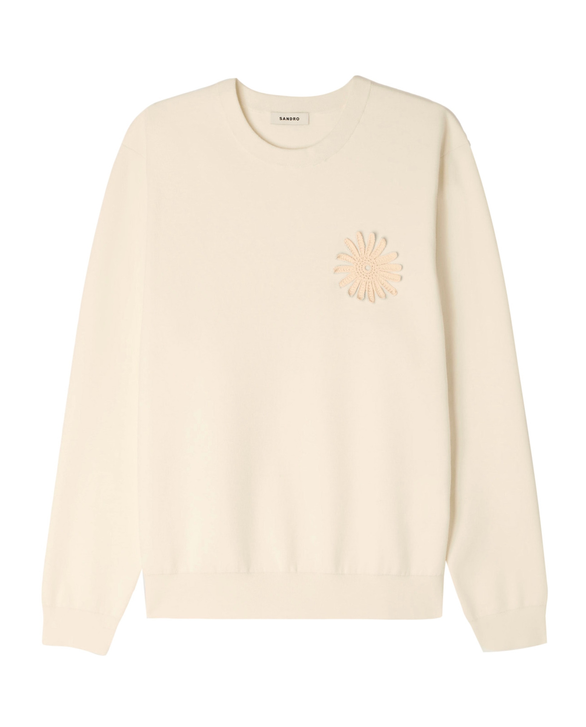 Sudadera sin capucha de hombre de punto con flor ganchillo bordada - Sandro - Blanco Blanco-6