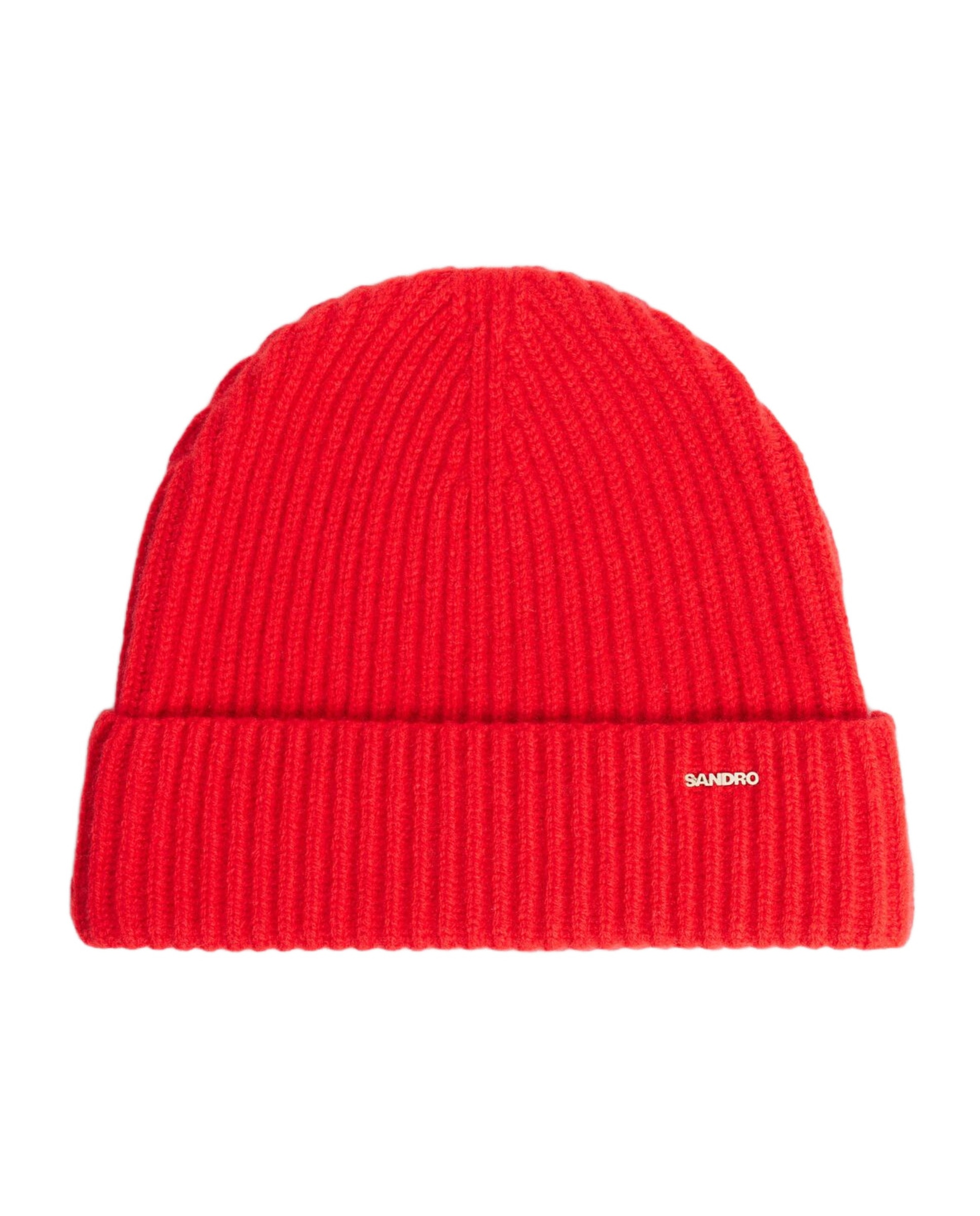 Imagen 1 de Gorro de mujer de lana y cachemira con punto acanalado - Sandro - Rojo Rojo
