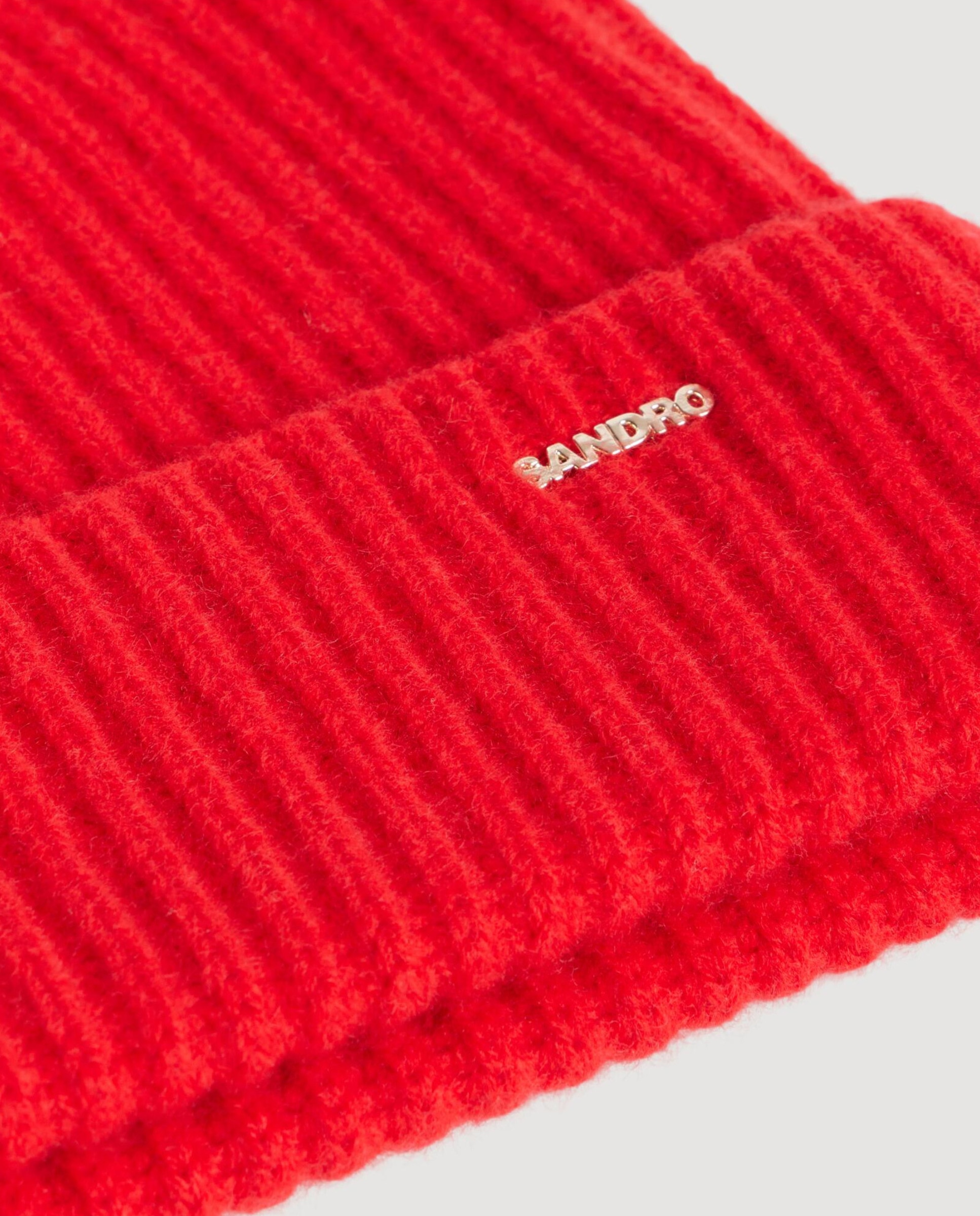 Imagen 3 de Gorro de mujer de lana y cachemira con punto acanalado - Sandro - Rojo Rojo