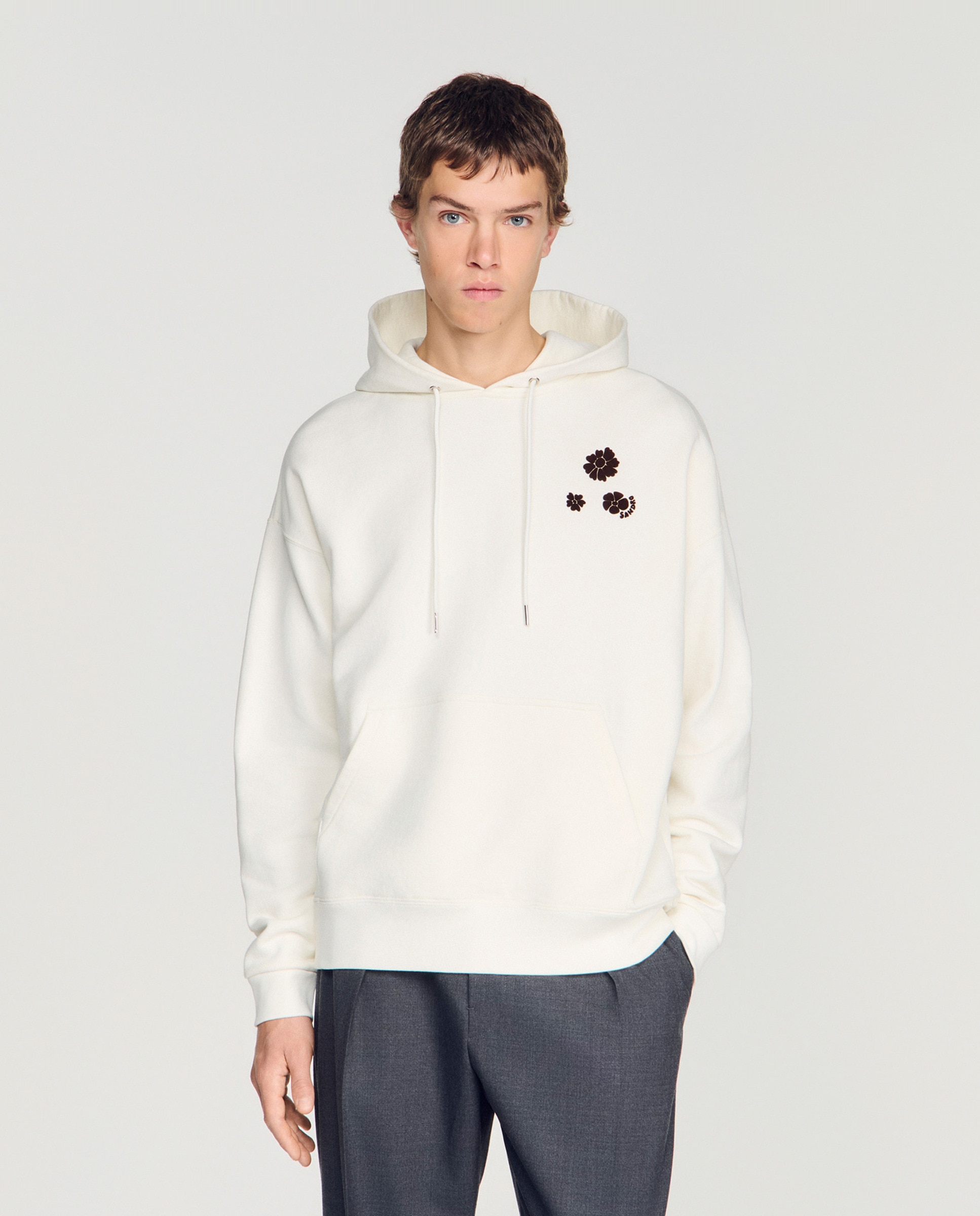 Imagen 0 de Sudadera con capucha de hombre oversize con flor flocada Blanco