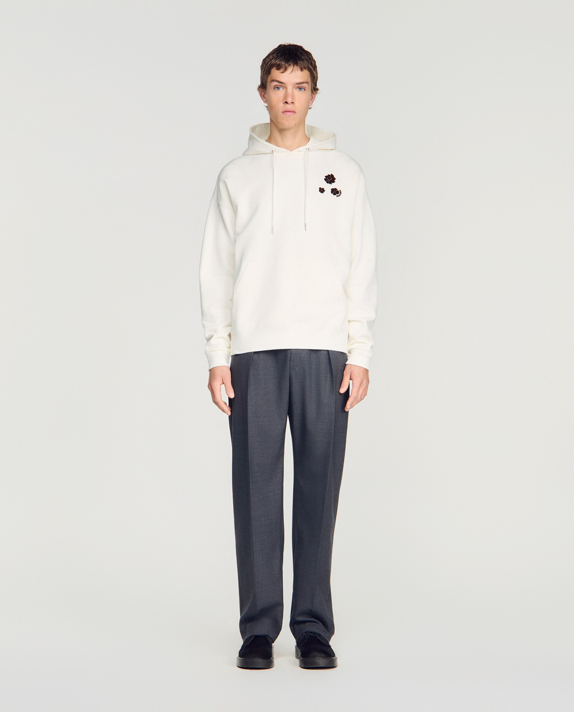 Sudadera con capucha de hombre oversize con flor flocada - Sandro - Blanco Blanco-3