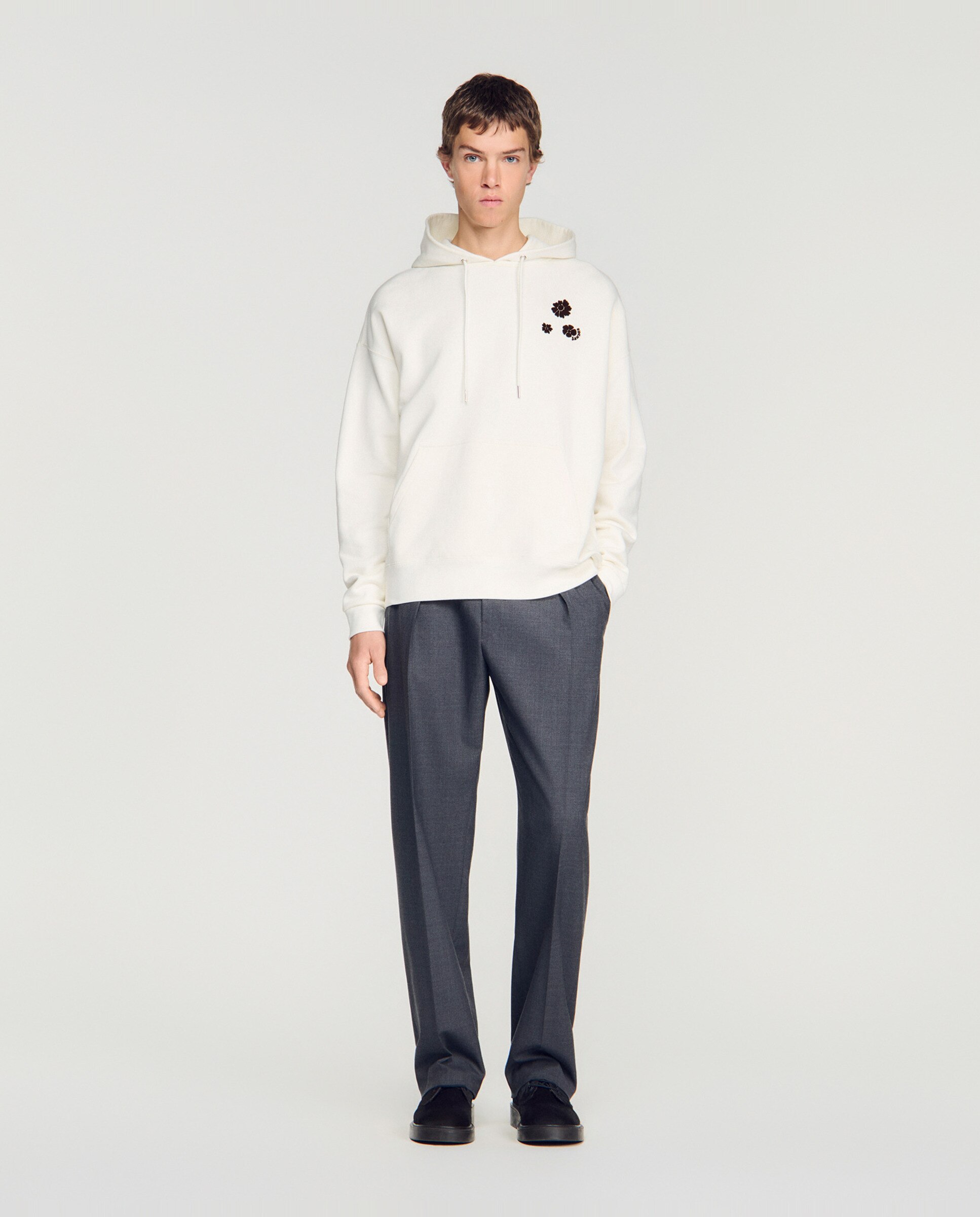 Sudadera con capucha de hombre oversize con flor flocada - Sandro - Blanco Blanco-5