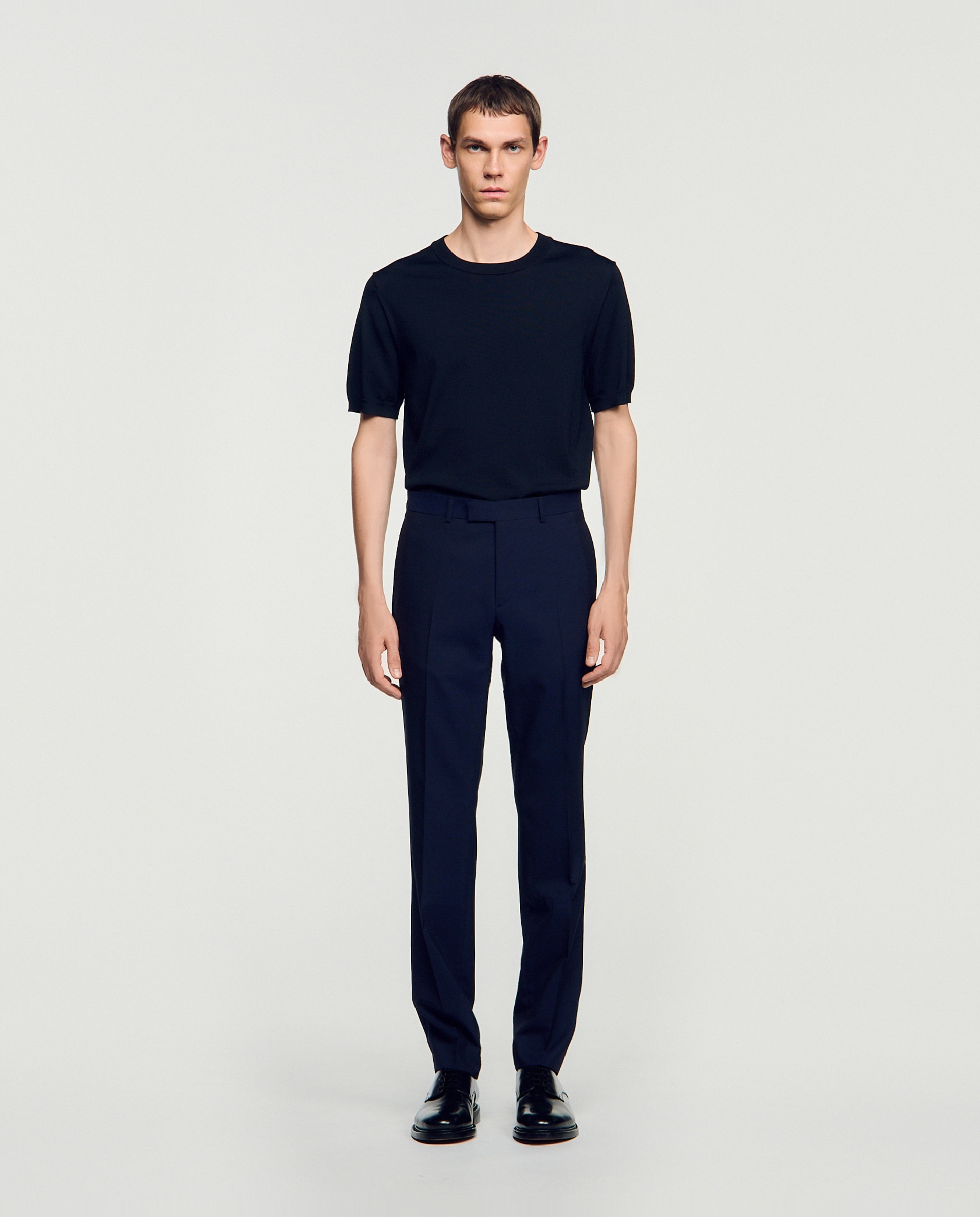 Imagen 0 de Pantalón de traje de hombre de corte clásico de lana virgen Azul marino
