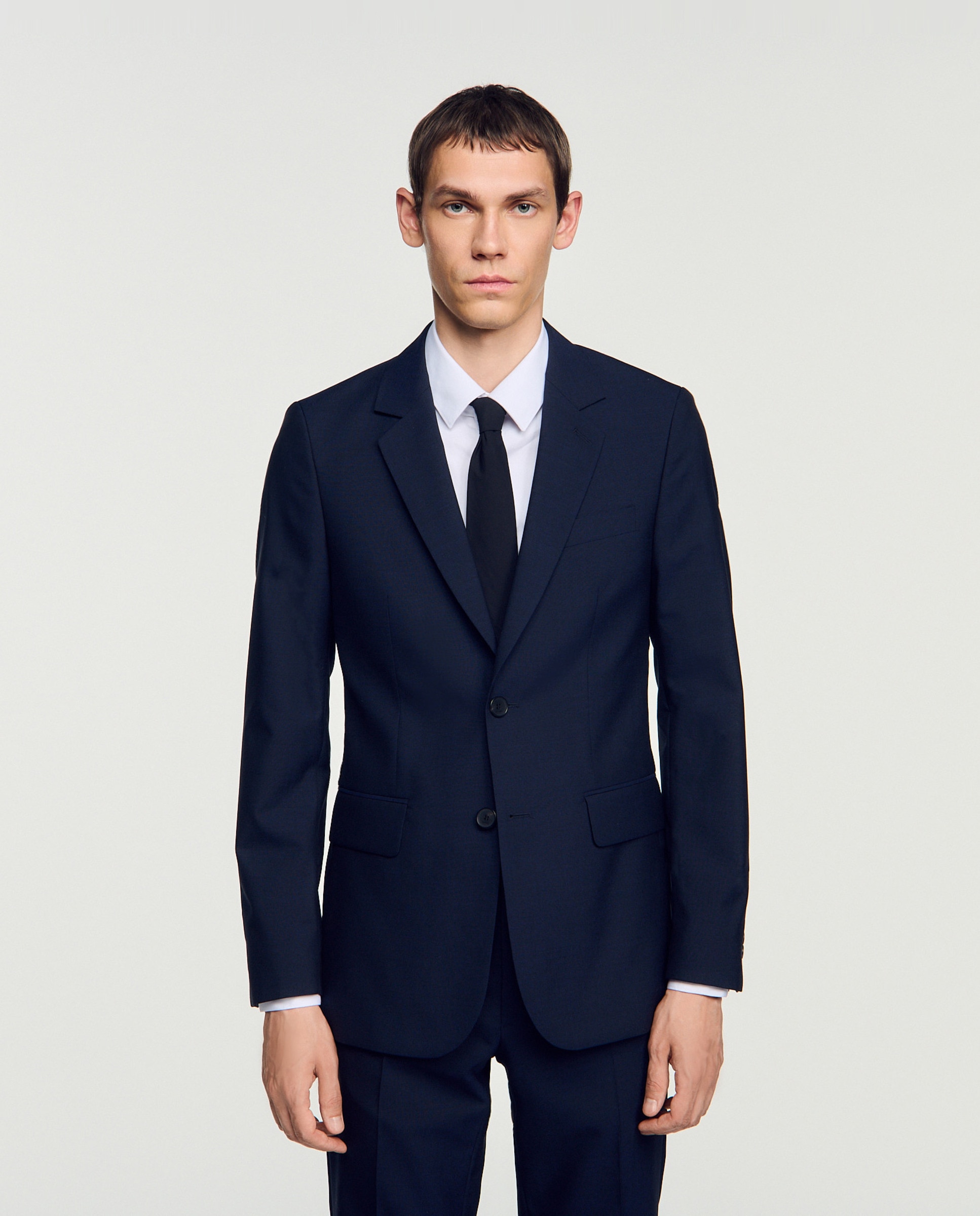Imagen 0 de Chaqueta de traje para hombre con corte ancho de lana virgen Azul marino