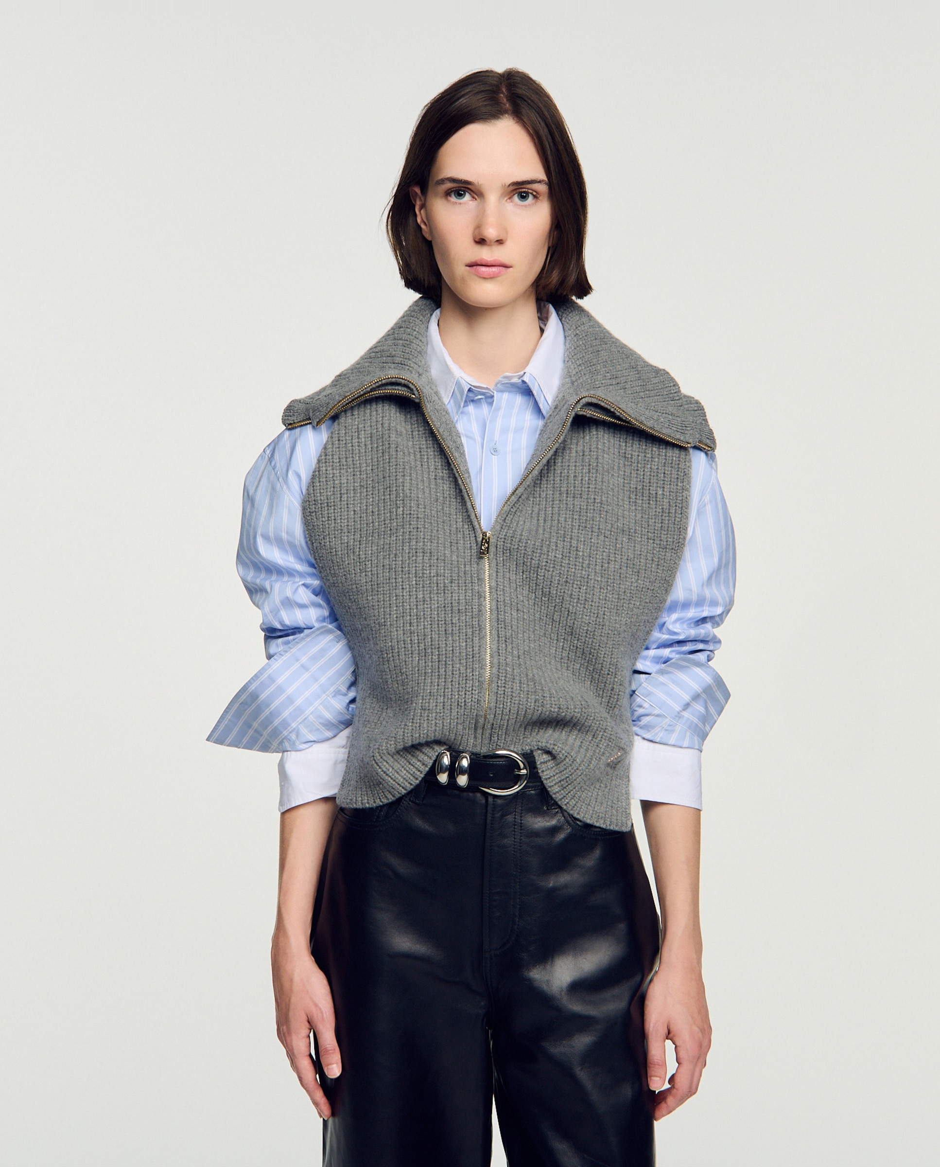Imagen 1 de Cuello de mujer alto con cremallera de lana - Sandro - Gris Gris