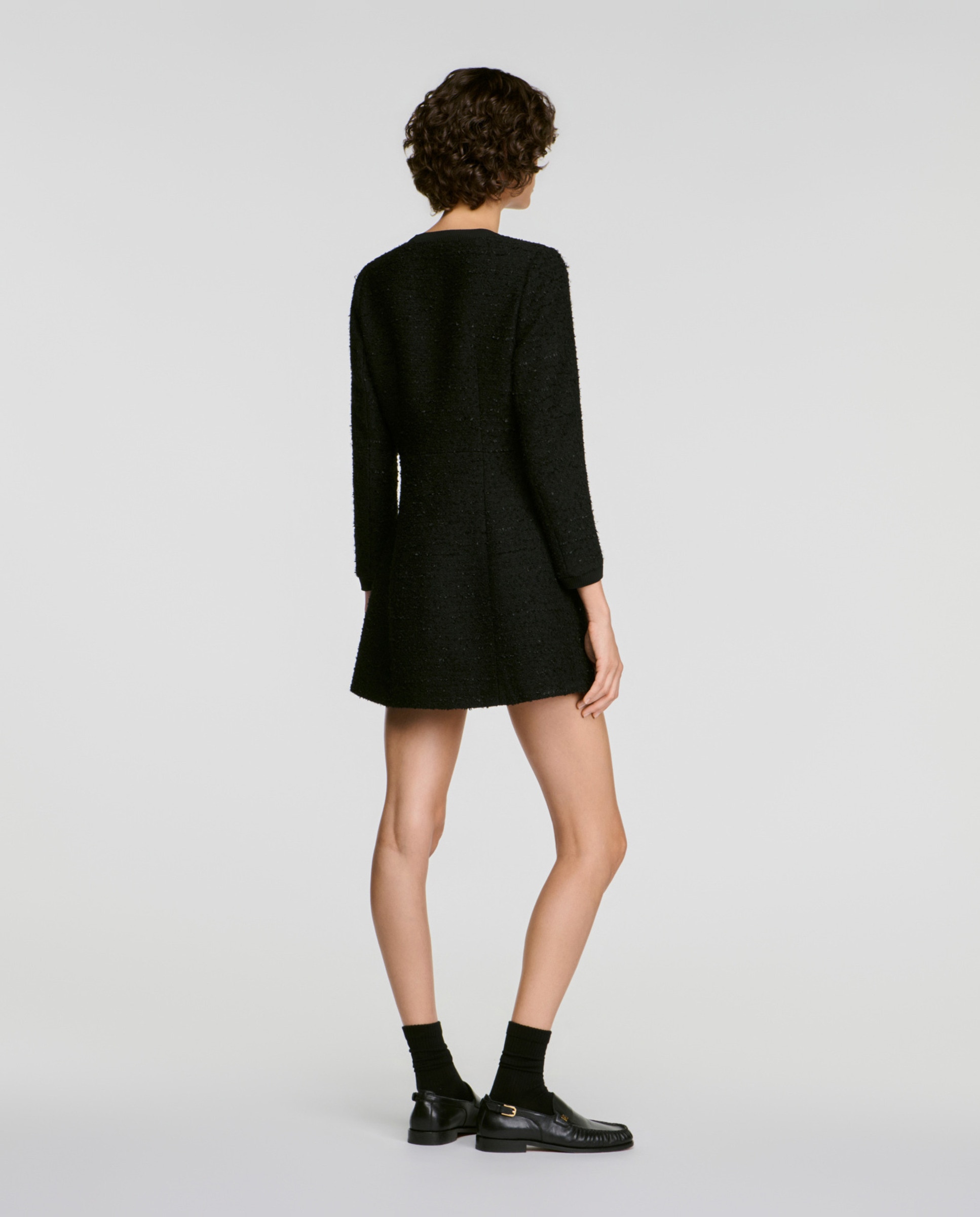 Vestido corto de tweed entallado con cadenas - Sandro - Negro Negro-2