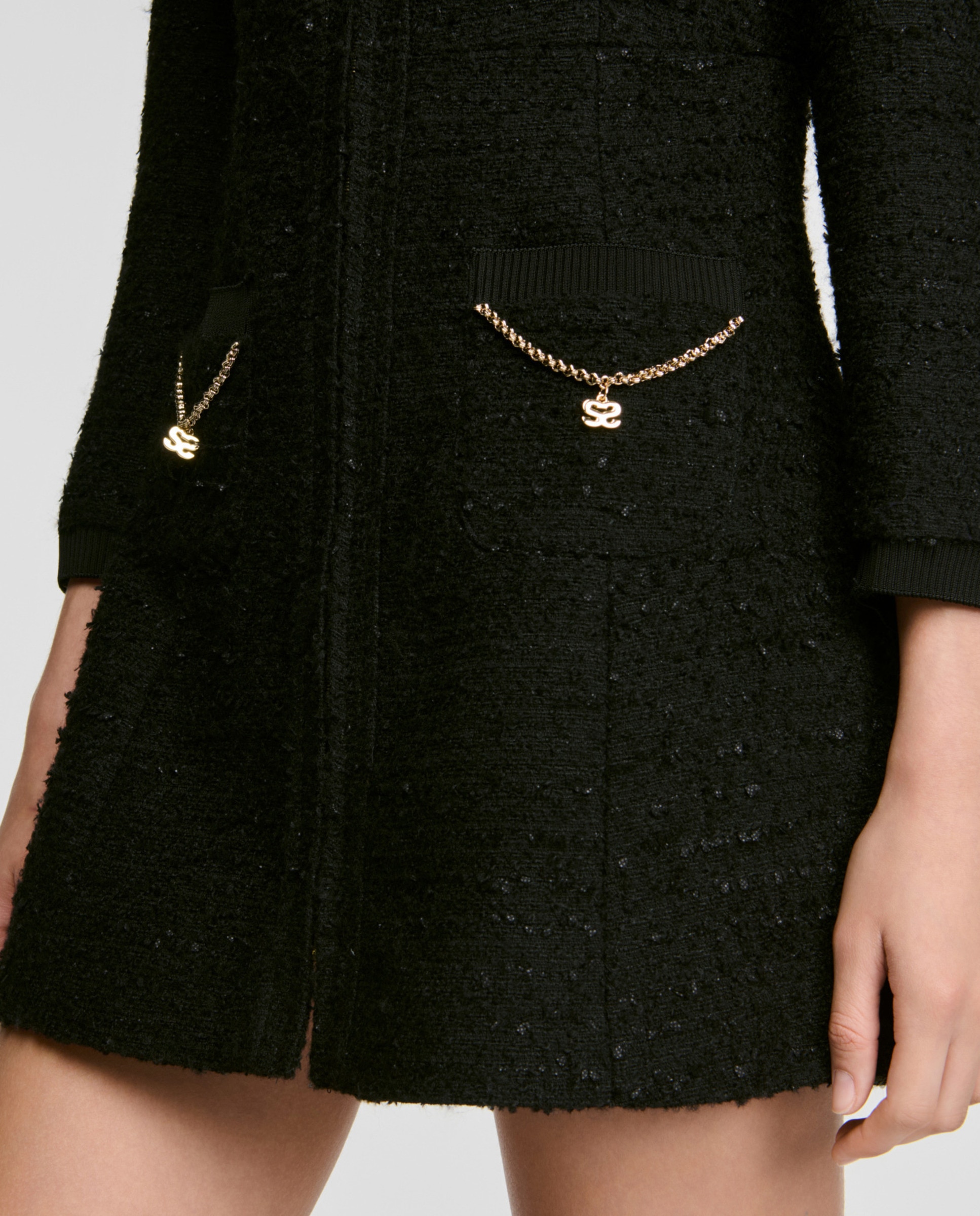 Vestido corto de tweed entallado con cadenas - Sandro - Negro Negro-4
