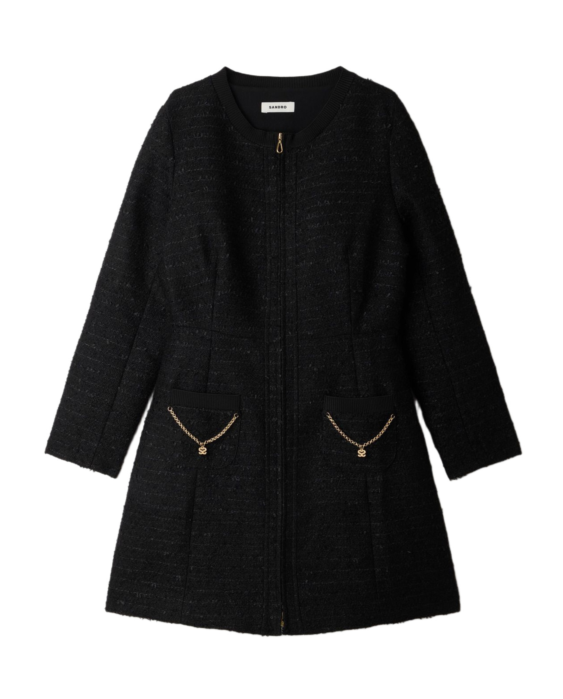 Vestido corto de tweed entallado con cadenas - Sandro - Negro Negro-6
