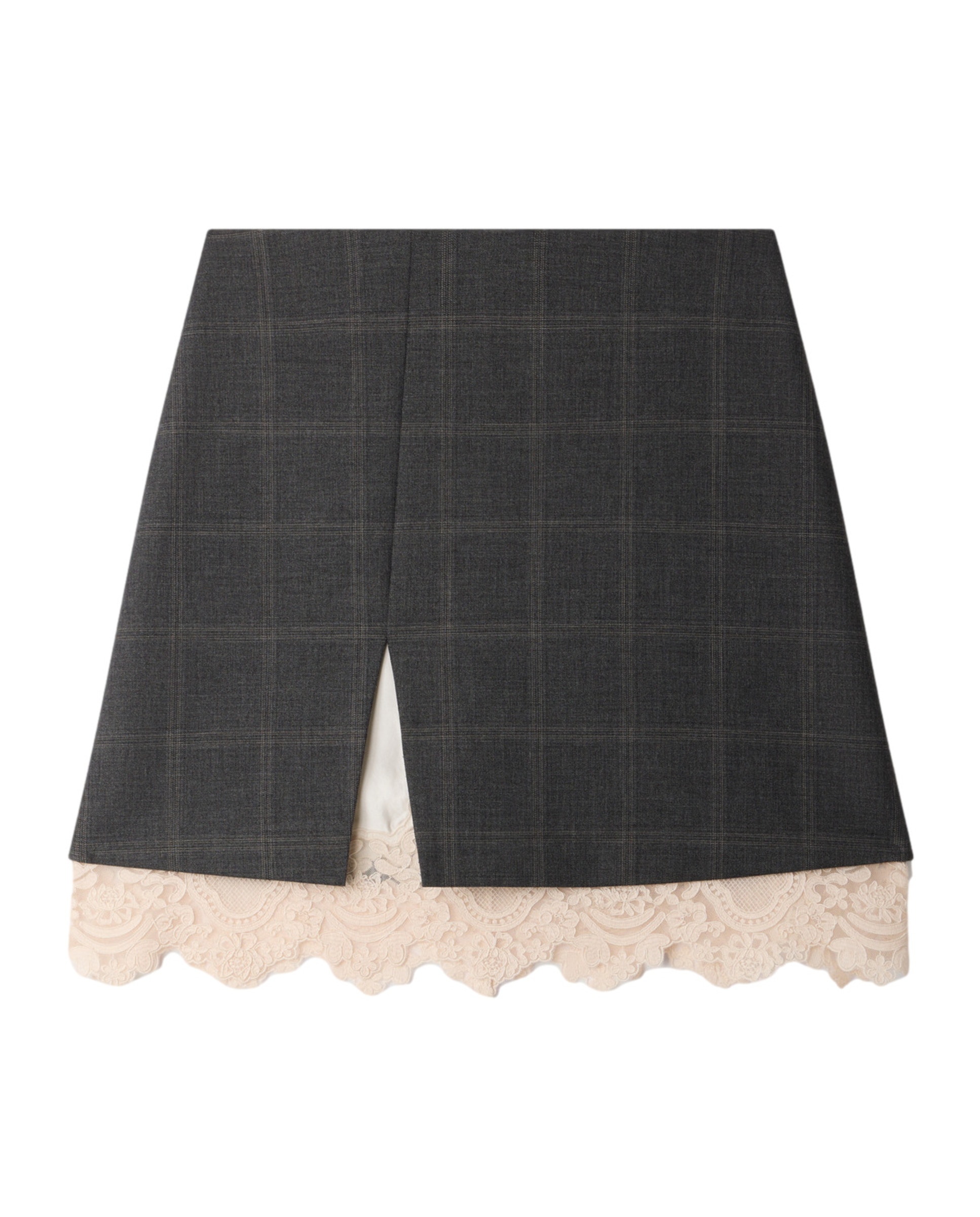 Falda corta de cuadros con encaje en contraste - Sandro - Gris Gris-7