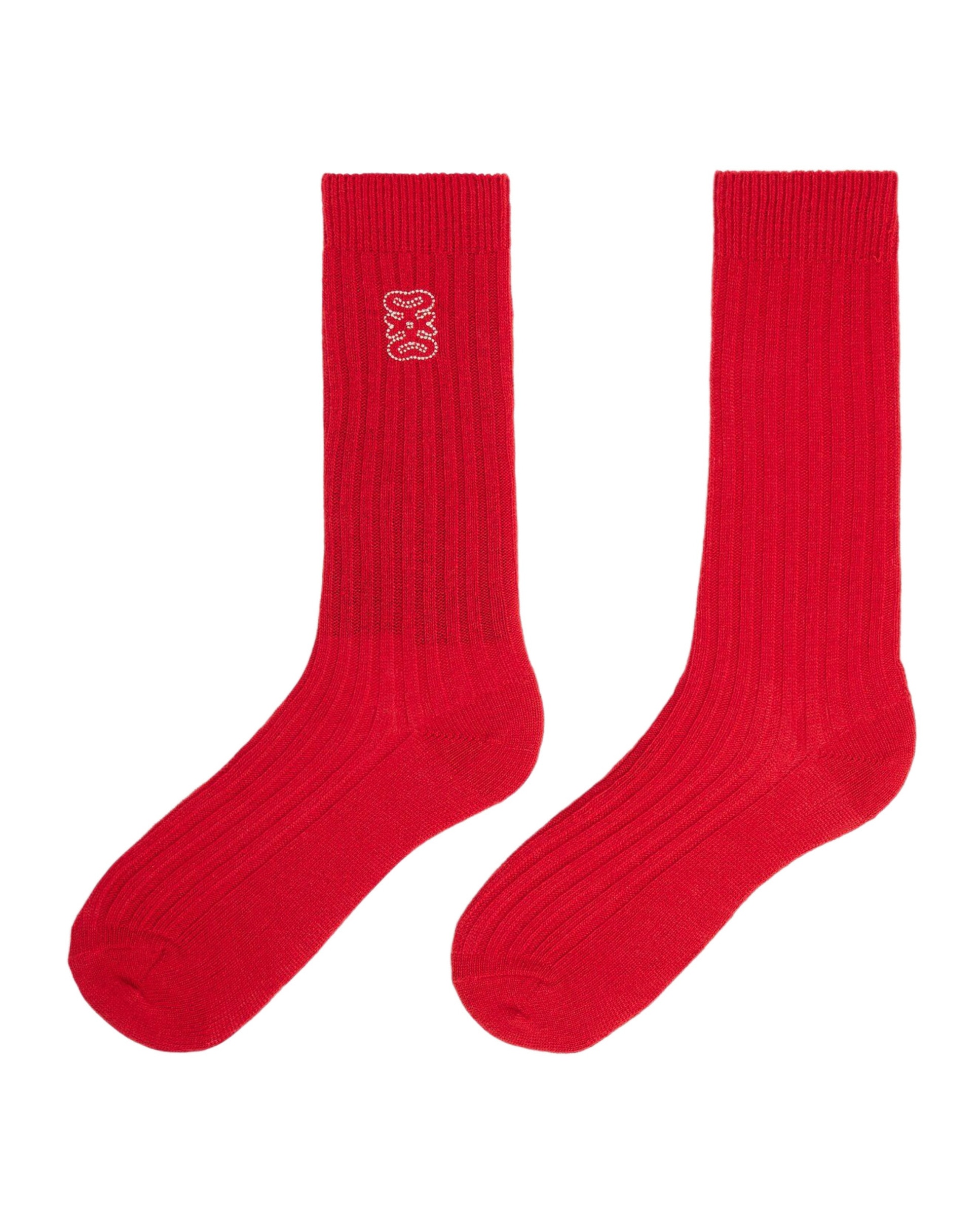 Imagen 1 de Calcetines canalé para mujer con bordado 4s en contraste Rojo