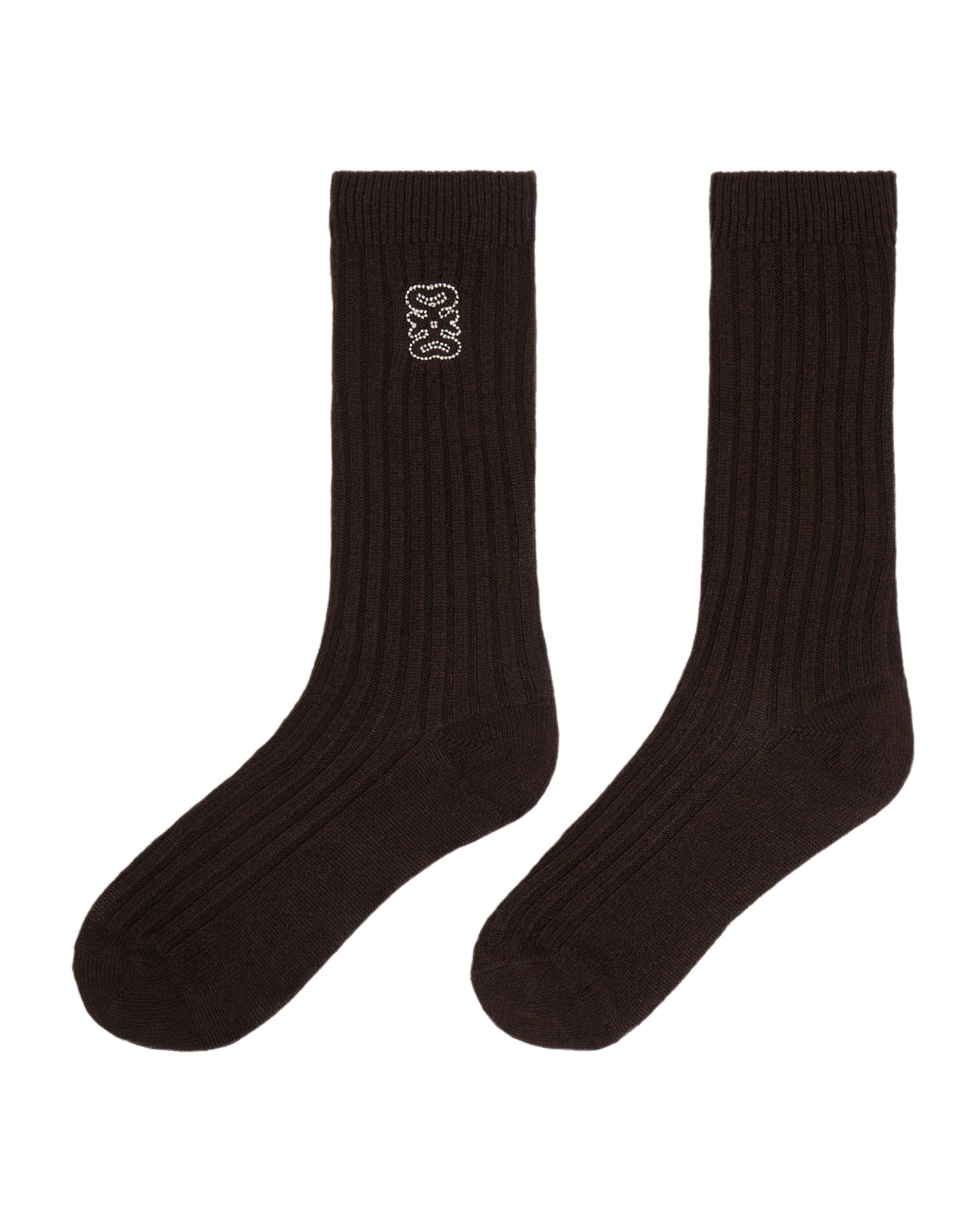 Calcetines canalé para mujer con bordado 4s en contraste - Sandro - Marrón oscuro Marrón oscuro-1
