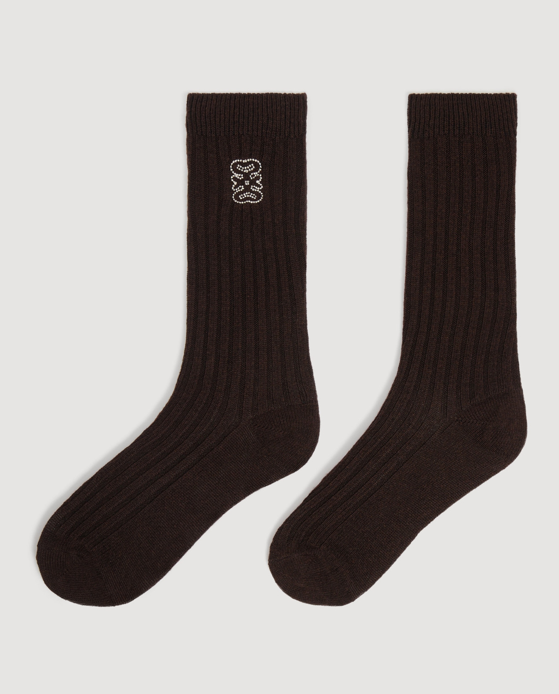 Calcetines canalé para mujer con bordado 4s en contraste - Sandro - Marrón oscuro Marrón oscuro-2