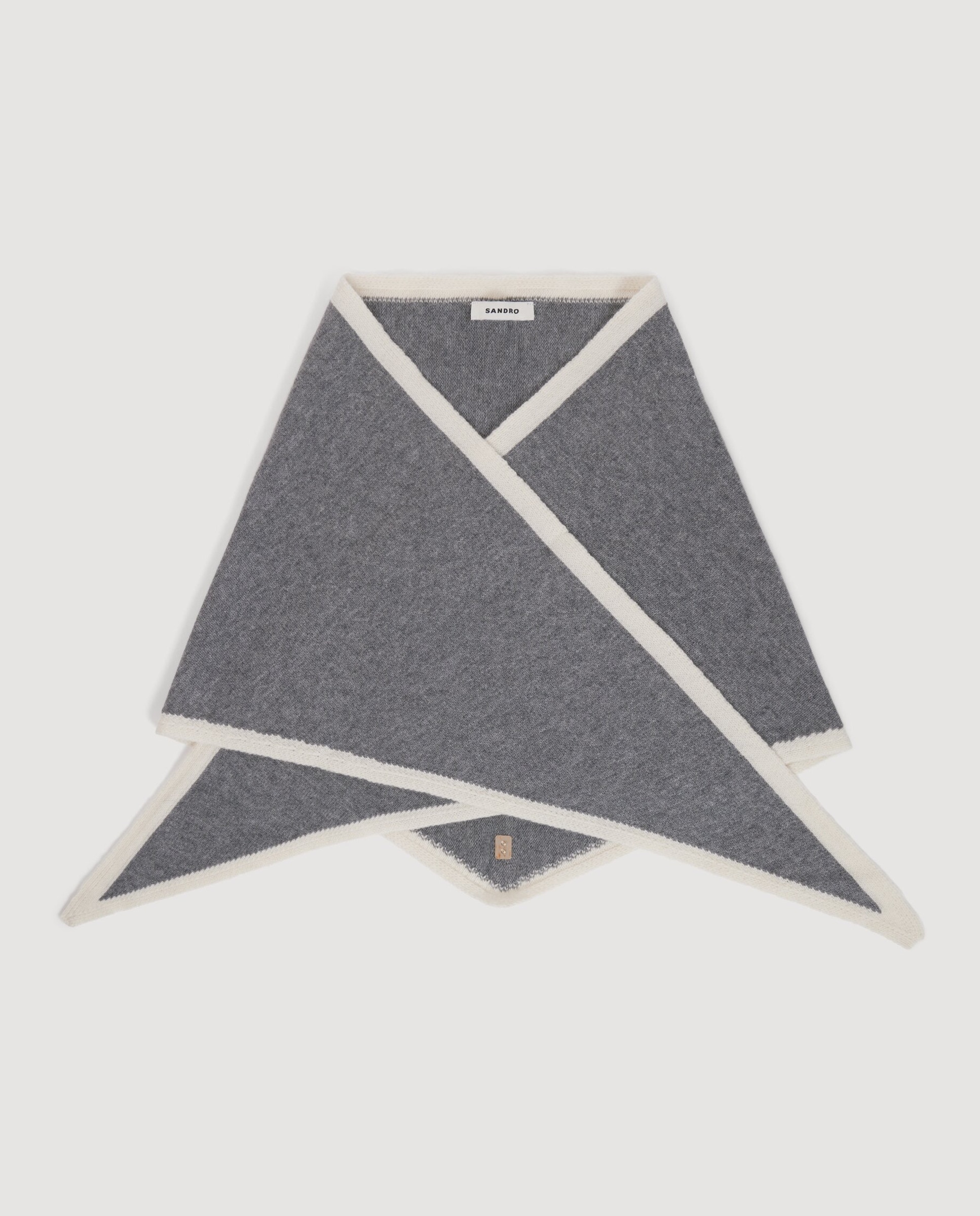 Imagen 1 de Pañuelo de mujer triangular bicolor de lana y cachemira - Sandro - Gris / Blanco Gris / Blanco