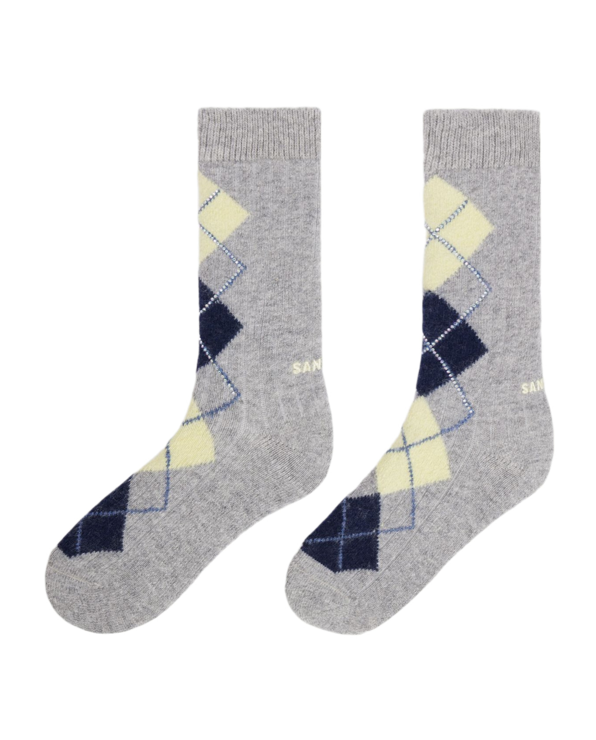 Calcetines mujer con motivo argyle y strass de lana y cachemira - Sandro - Gris Gris-1