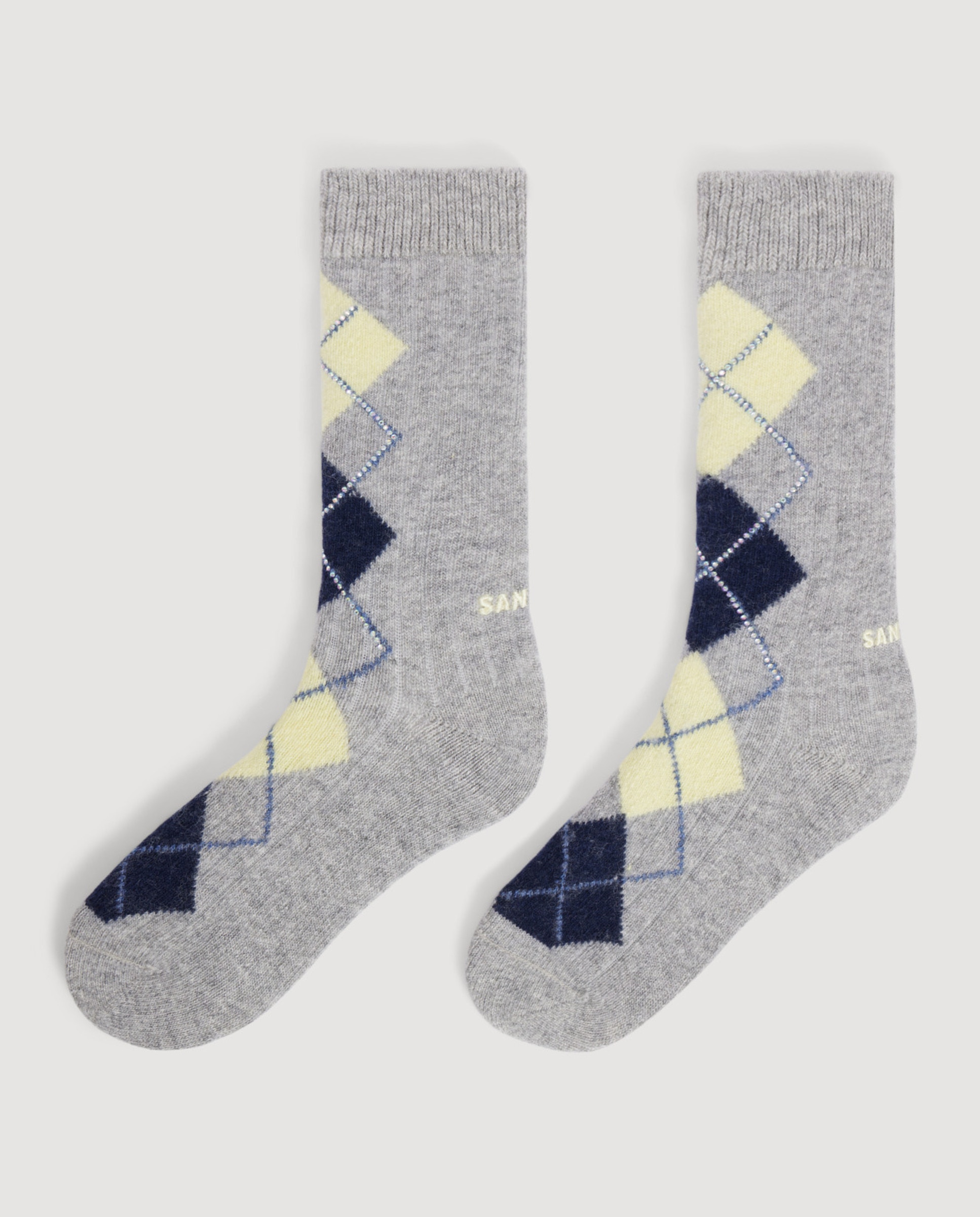 Calcetines mujer con motivo argyle y strass de lana y cachemira - Sandro - Gris Gris-2