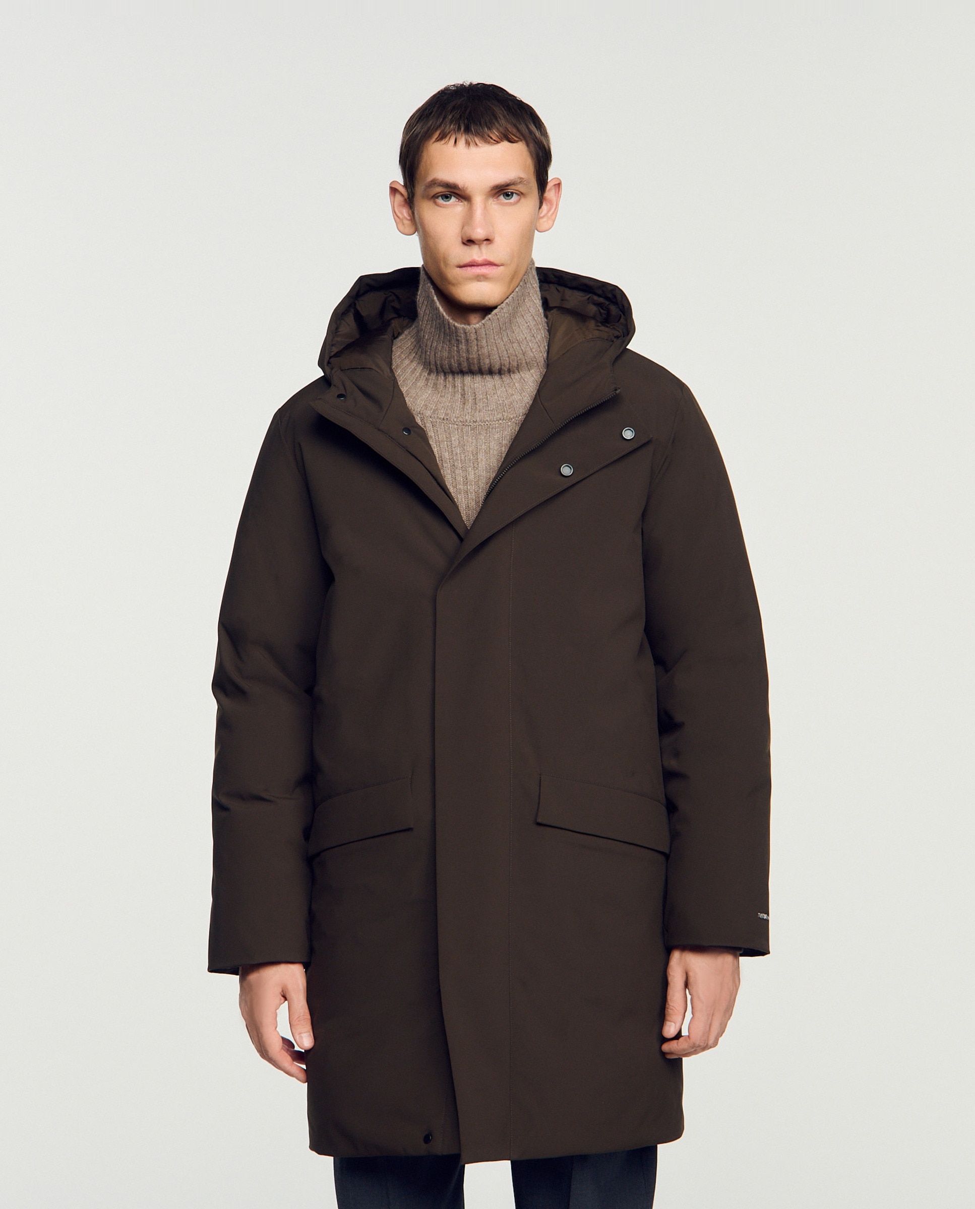 Parka de hombre acolchada con capucha de cuello alto - Sandro - Topo Topo-1