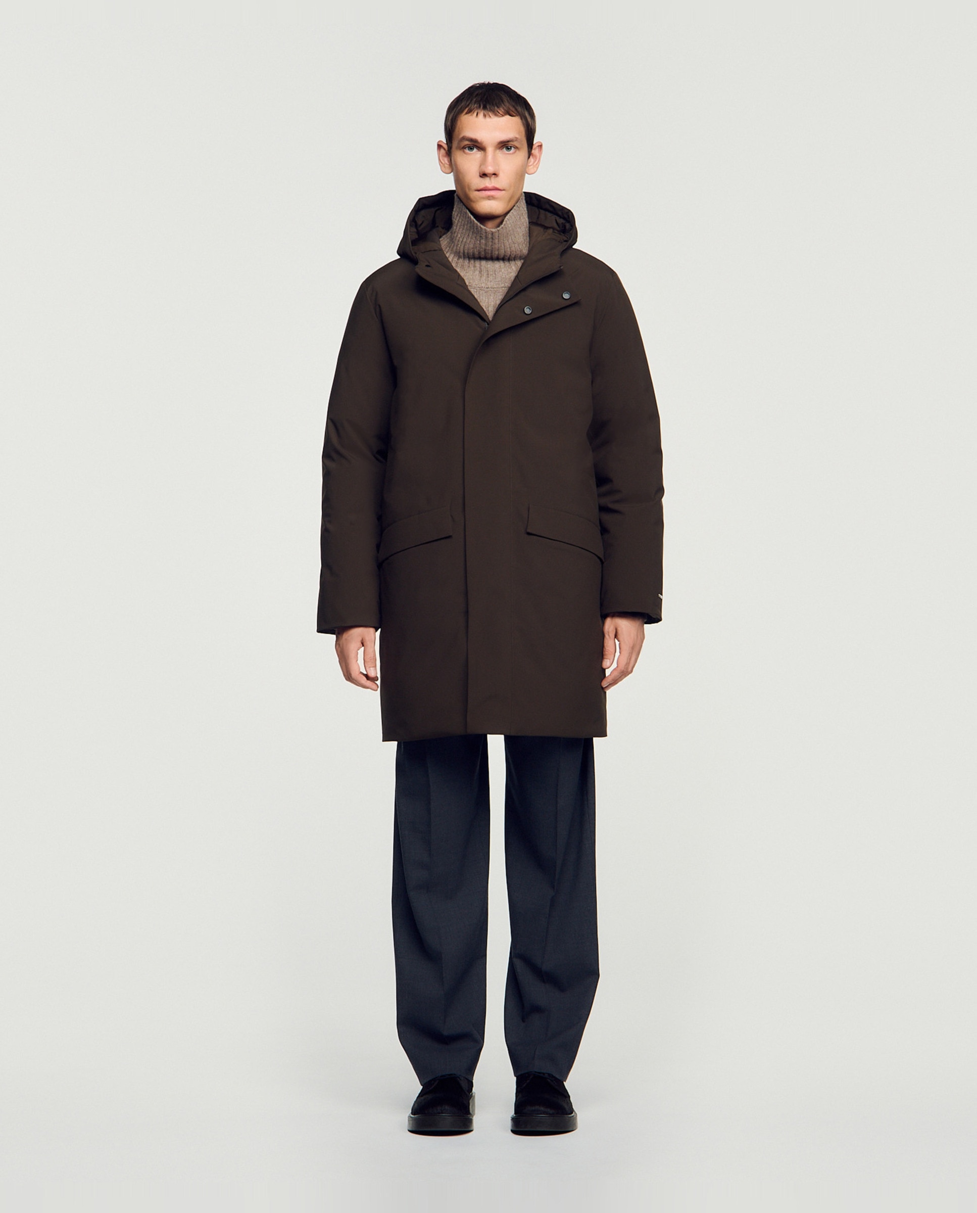 Parka de hombre acolchada con capucha de cuello alto - Sandro - Topo Topo-3